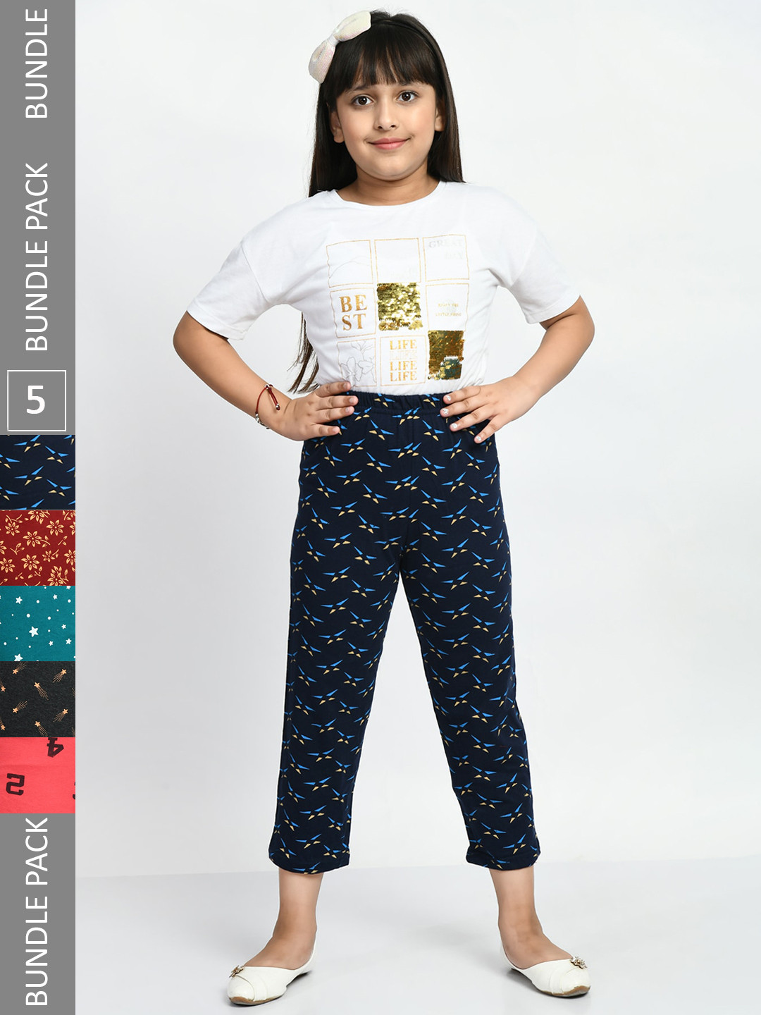 

BAESD Girls Pack Of 5 Printed Cotton Lounge Pants, Red