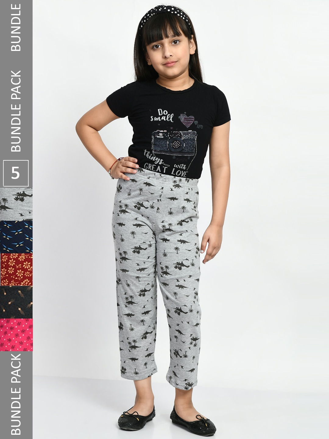 

BAESD Girls Pack Of 5 Printed Pure Cotton Lounge Pants, Grey