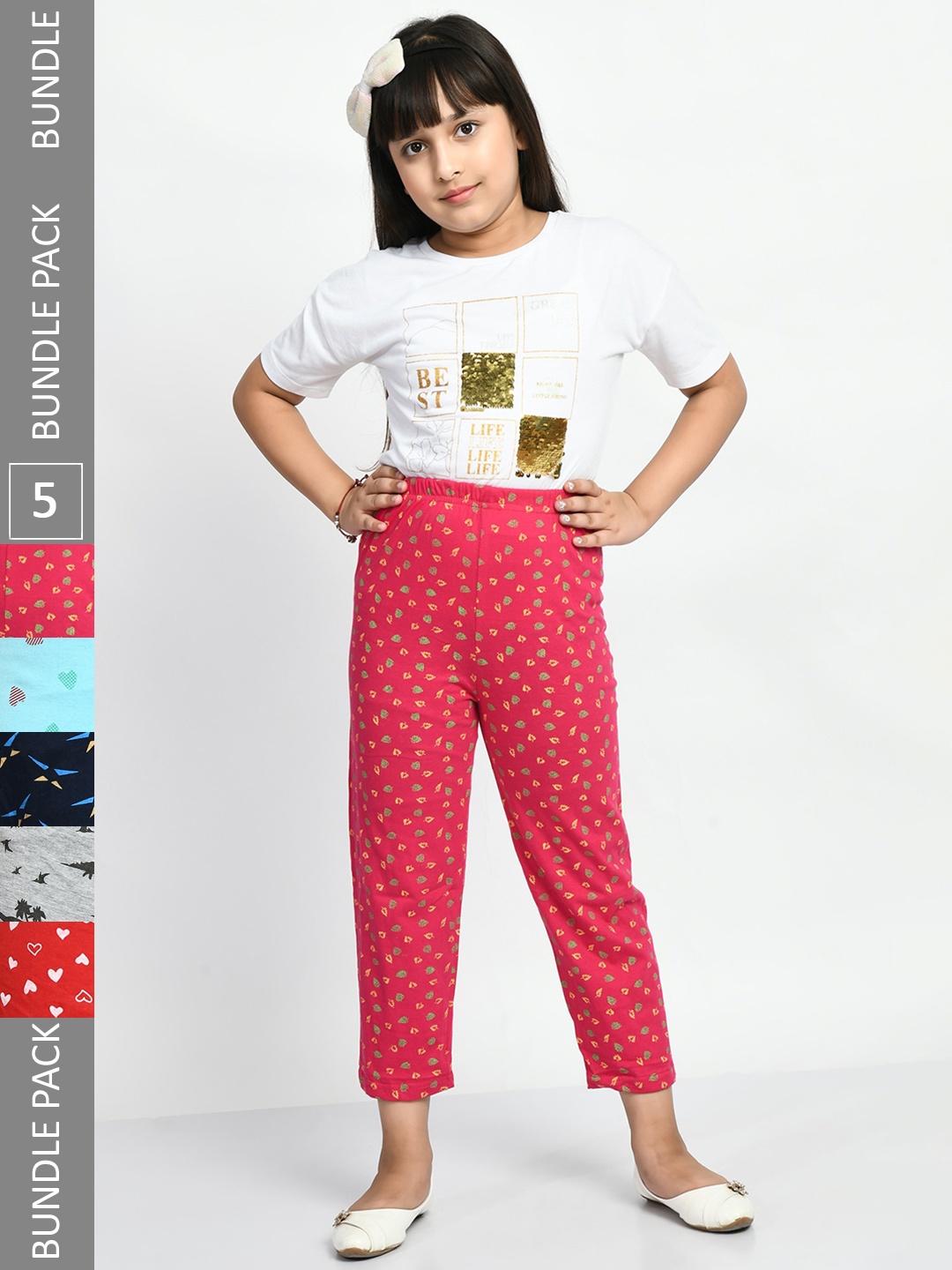 

BAESD Girls Pack Of 5 Printed Pure Cotton Lounge Pants, Pink
