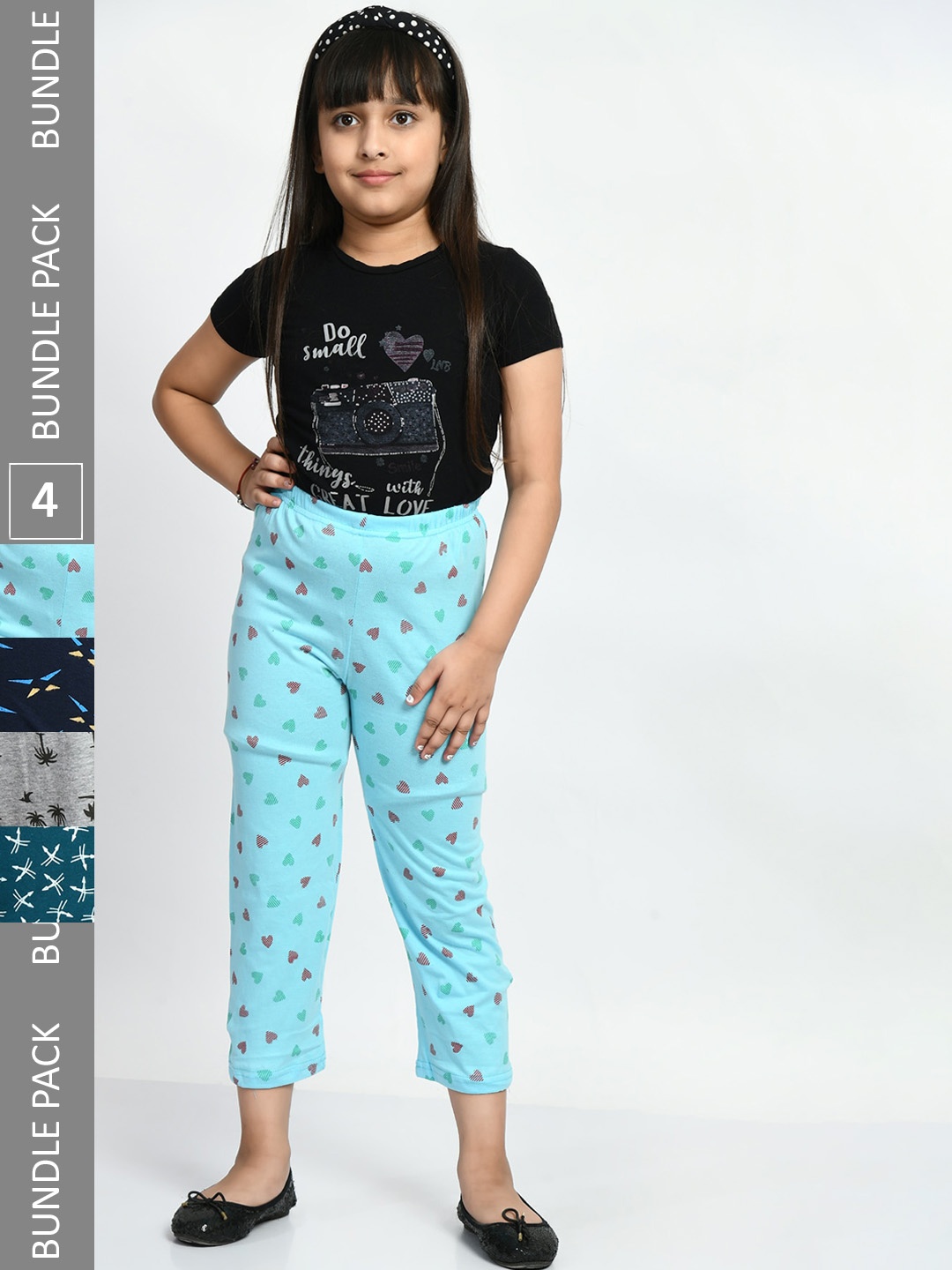 

BAESD Girls Pack Of 4 Printed Pure Cotton Lounge Pants, Blue