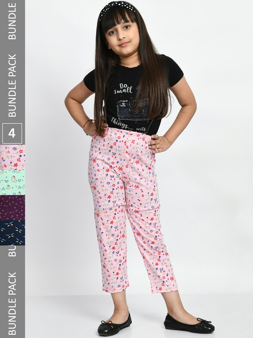 

BAESD Girls Pack Of 4 Conversational Printed Pure Cotton Lounge Pants, Rose