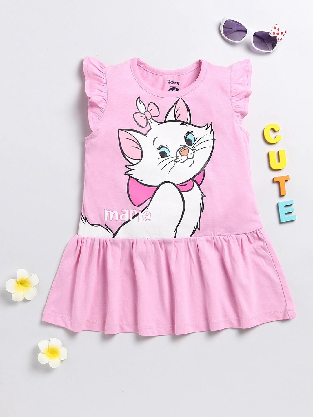 

YK Disney Girls Printed Drop-Waist Cotton Dress, Pink