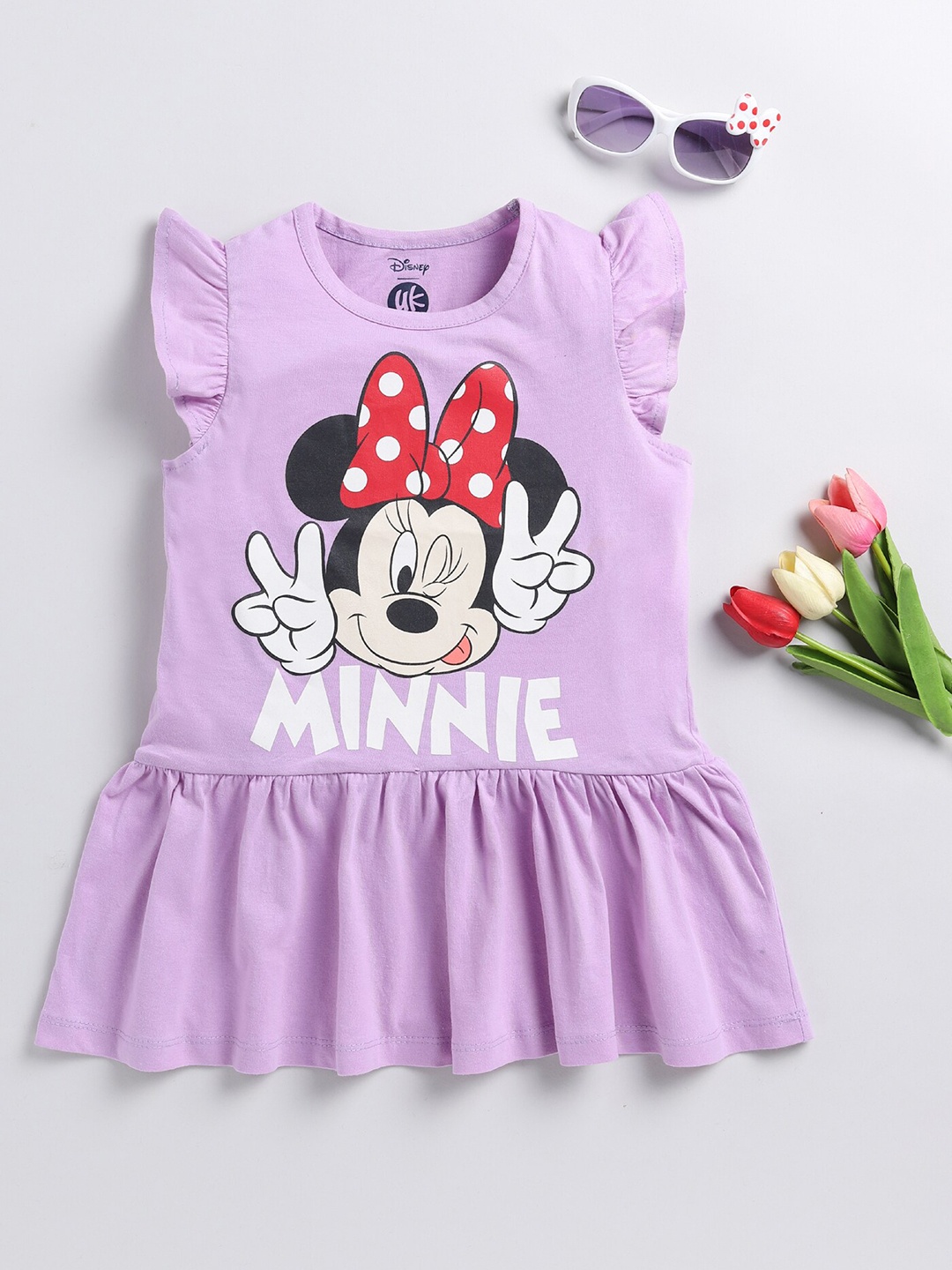 

YK Disney Girls Minnie Mouse Printed Drop-Waist Cotton Dress, Purple