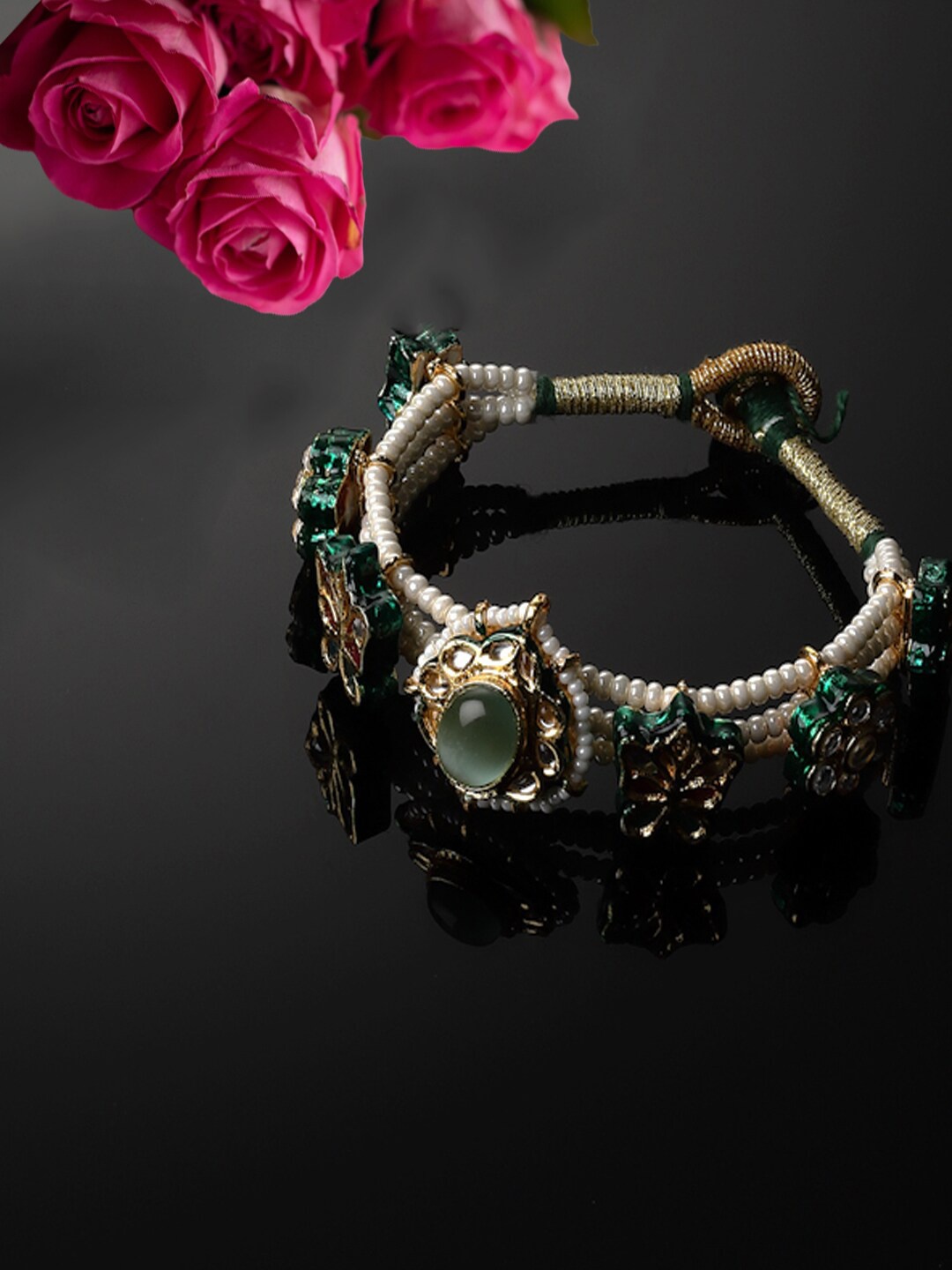 

DUGRISTYLE Gold-Plated Kundan Wraparound Adjustable Bracelet