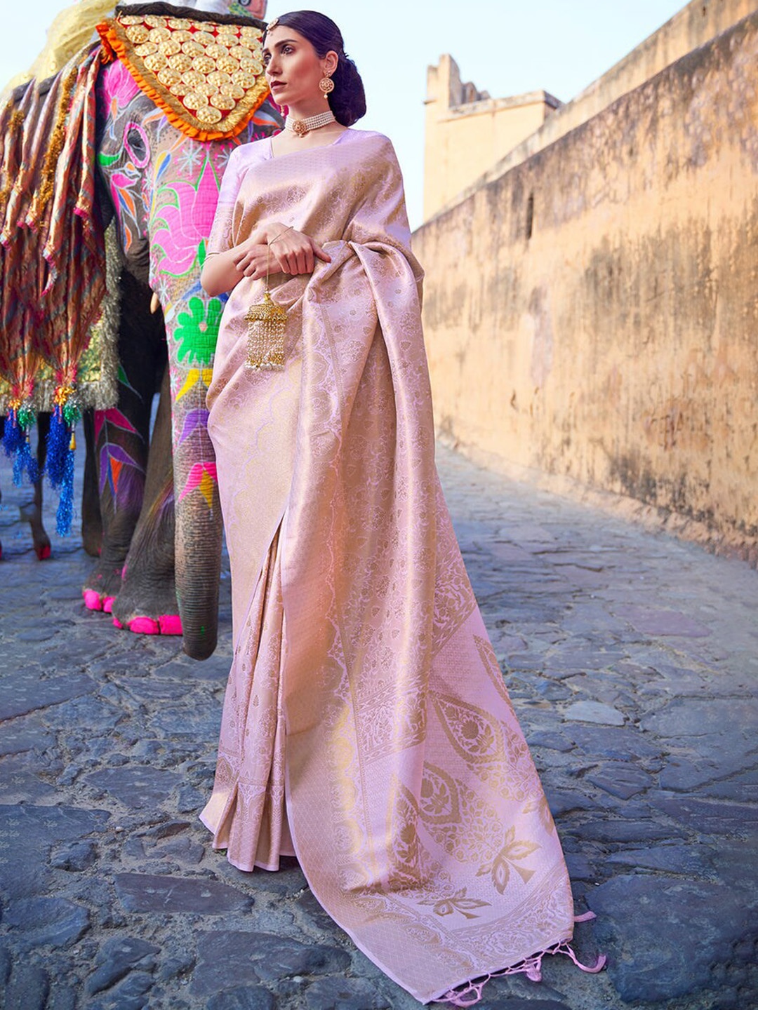 

VSaree Floral Woven Design Zari Banarasi Saree, Lavender