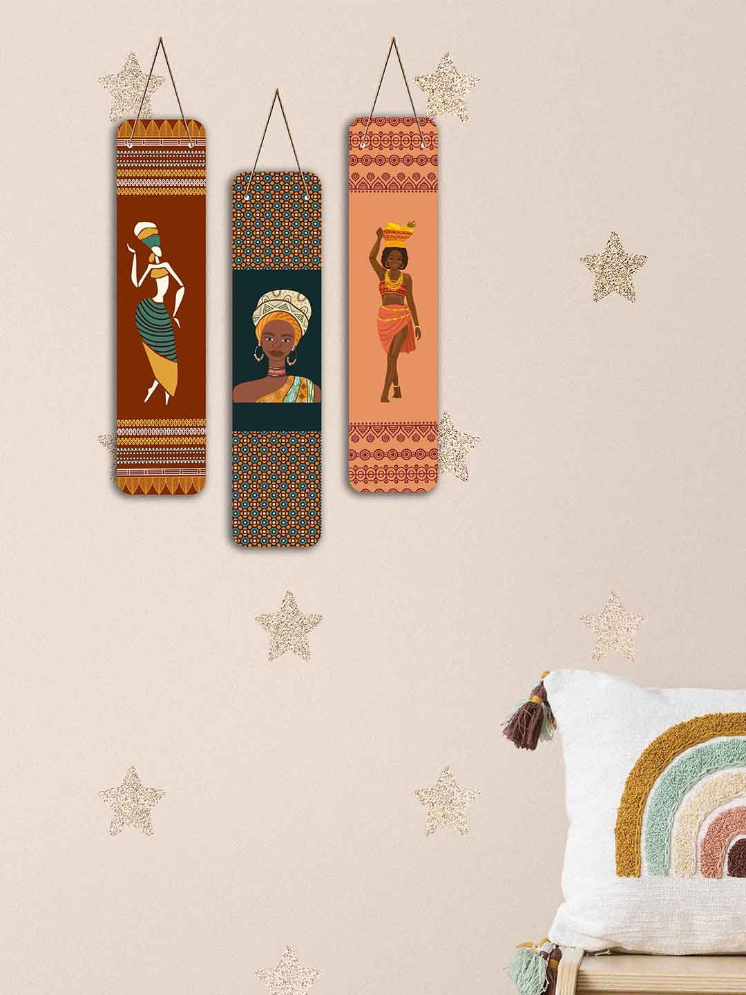 SAF Green & Red 3 Pieces African Printed MDF Wall Hangings