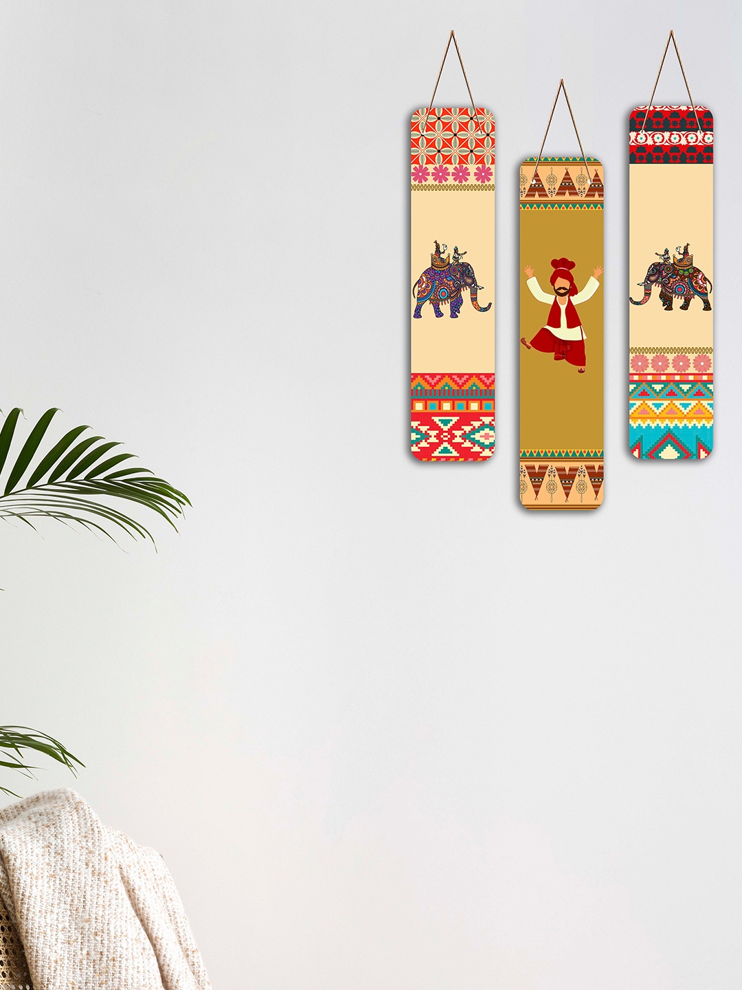 

SAF Beige & Brown 3 Pcs Punjabi Bhangra Art Printed MDF Pine Wooden Wall Hangings