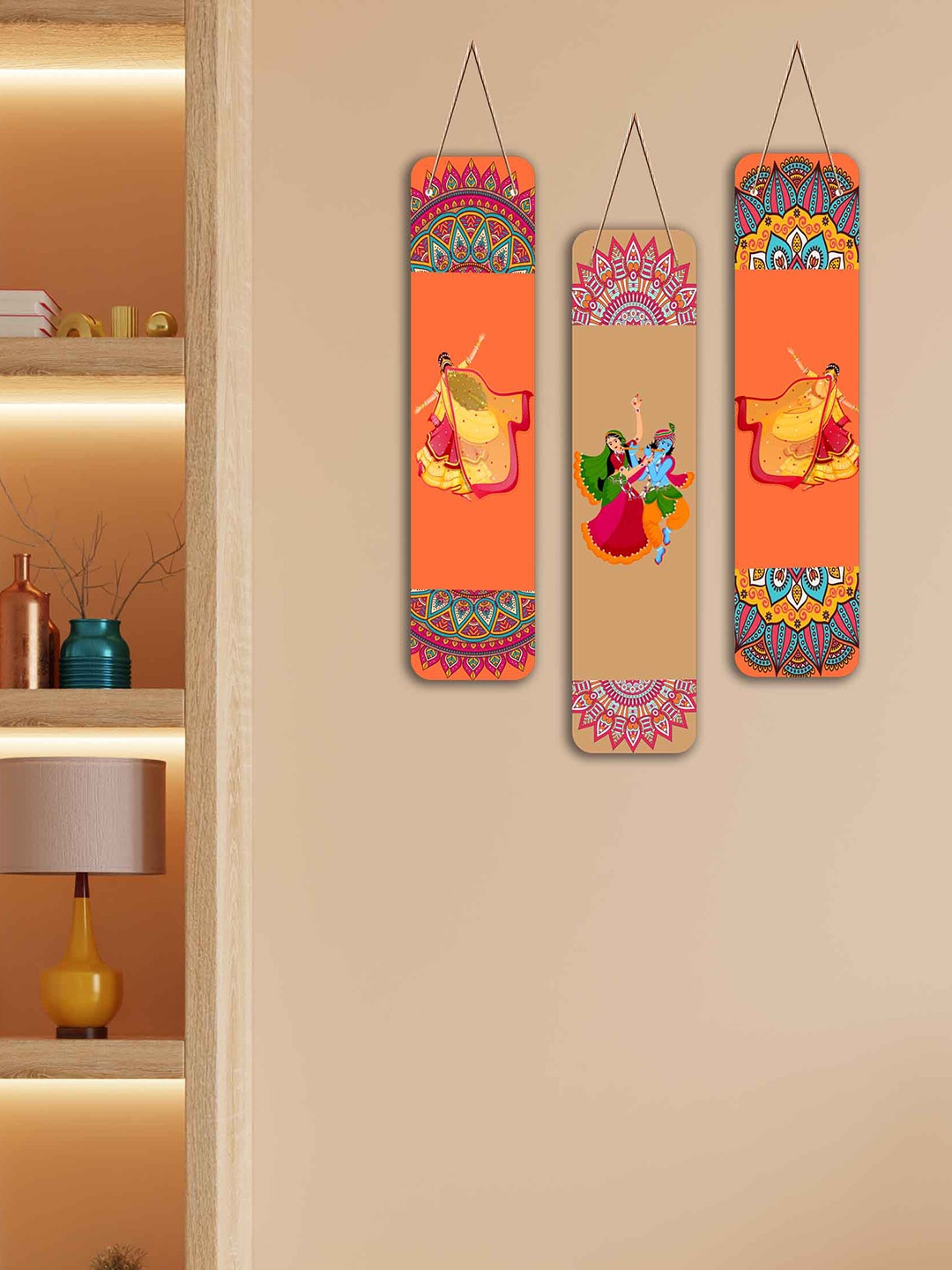 

SAF Orange-Coloured & Beige 3 Pieces Printed MDF Wall Hangings