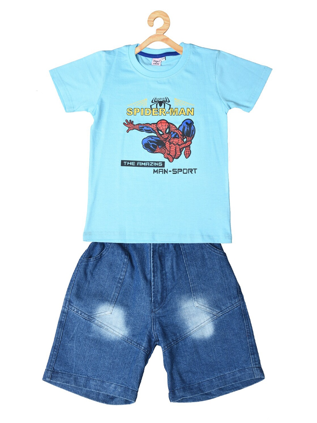 

POMY & JINNY Boys Printed T-shirt With Shorts, Turquoise blue