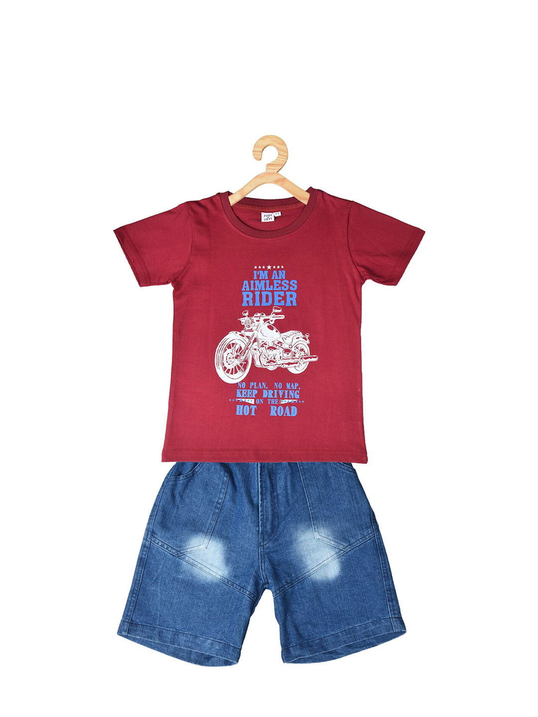 

POMY & JINNY Boys Printed T-shirt With Shorts, Maroon