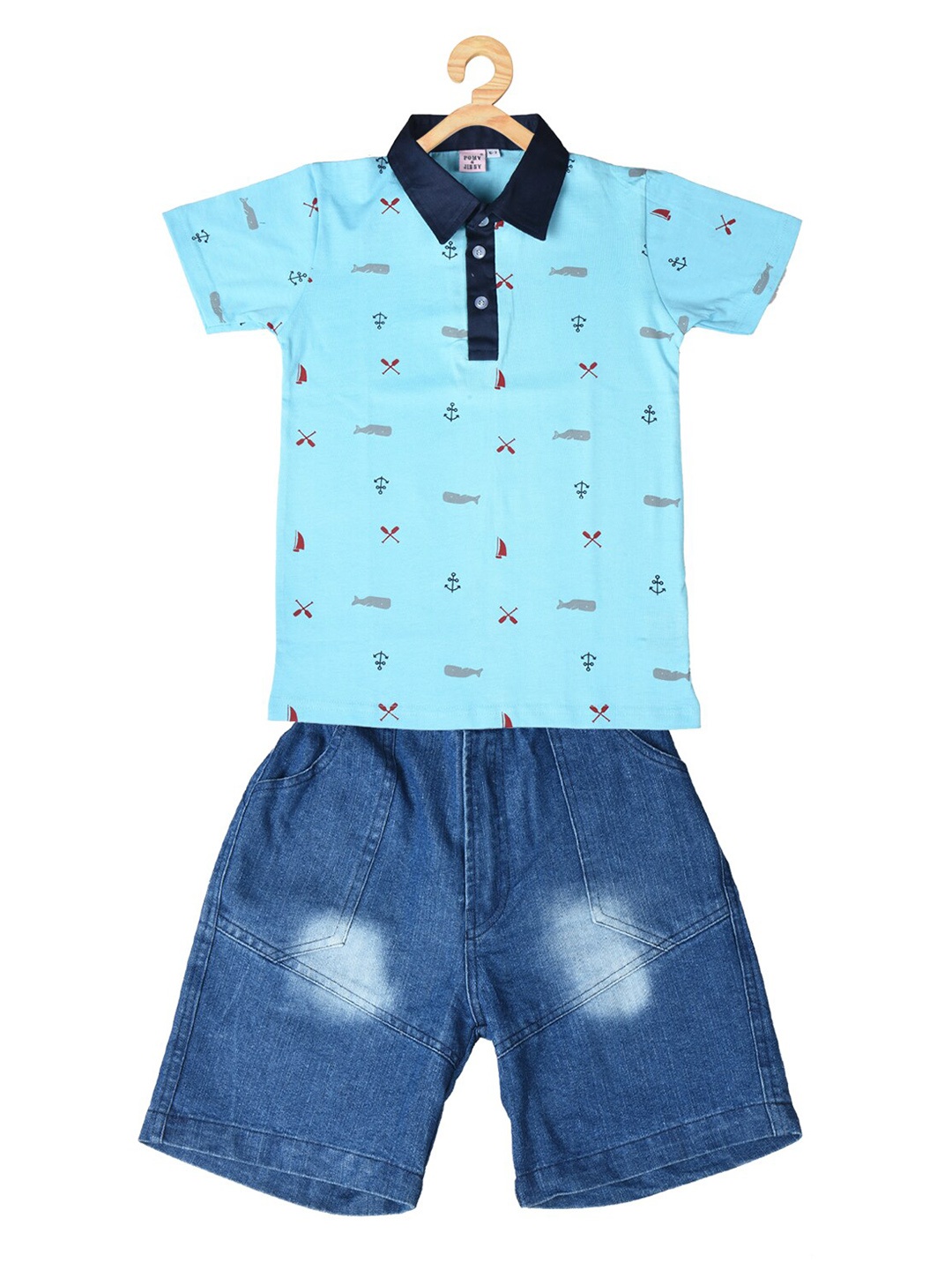 

POMY & JINNY Boys Printed T-shirt With Shorts, Turquoise blue