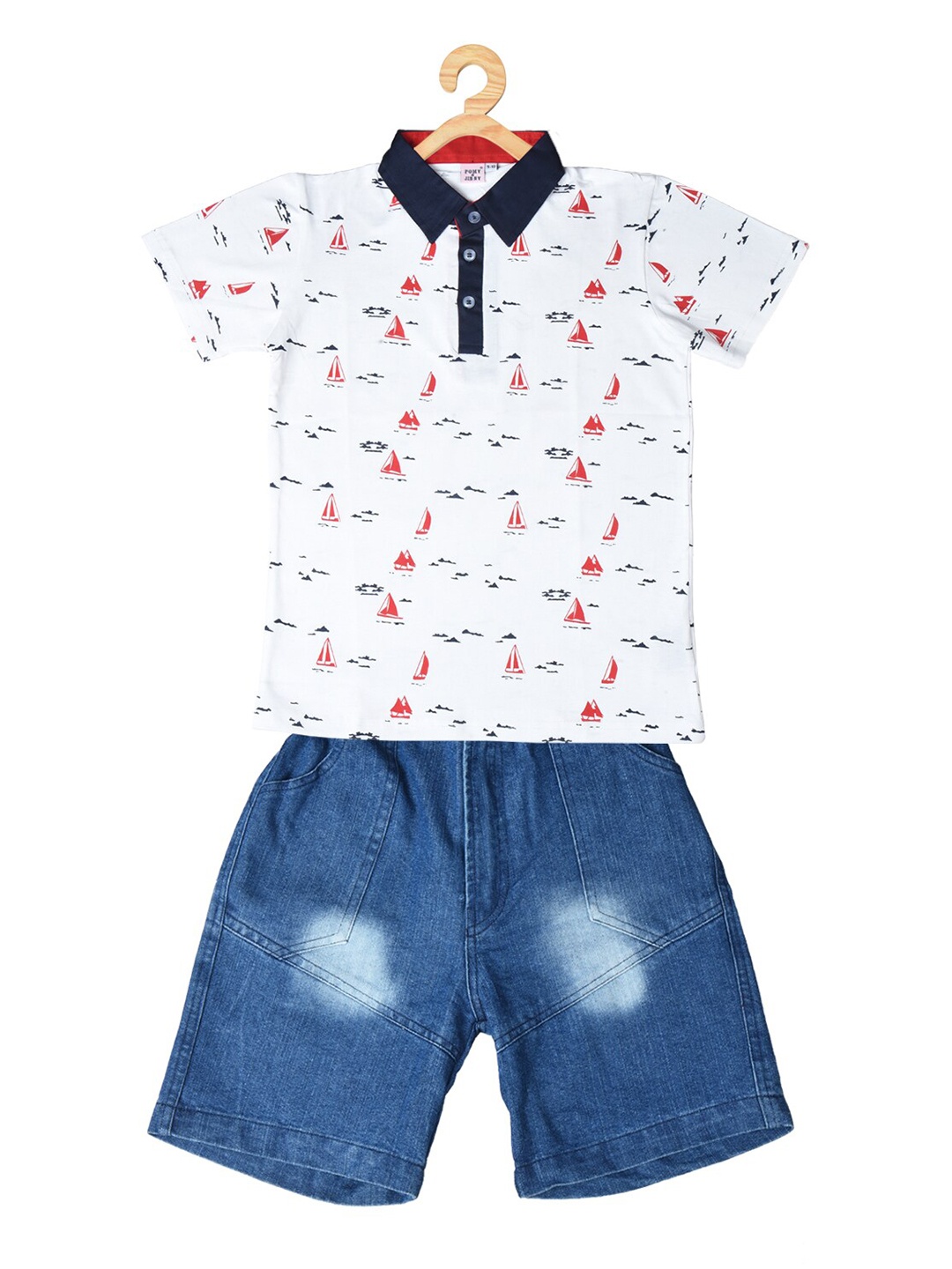 

POMY & JINNY Boys Printed T-shirt With Shorts, White