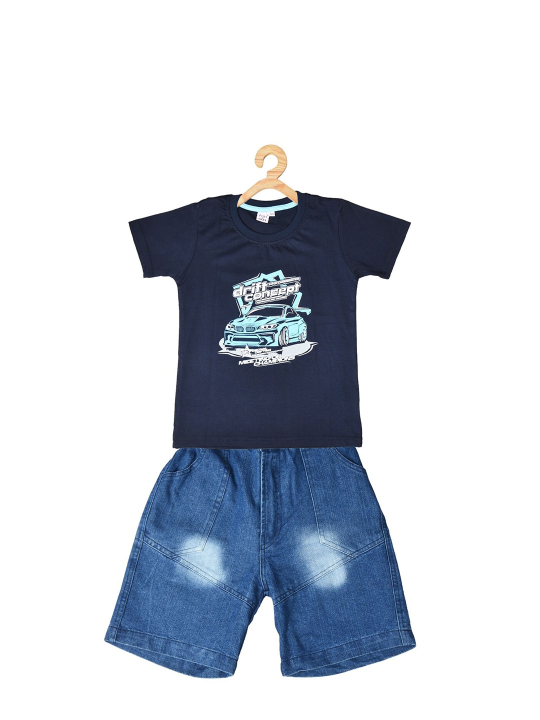 

POMY & JINNY Boys Printed T-shirt With Shorts, Navy blue