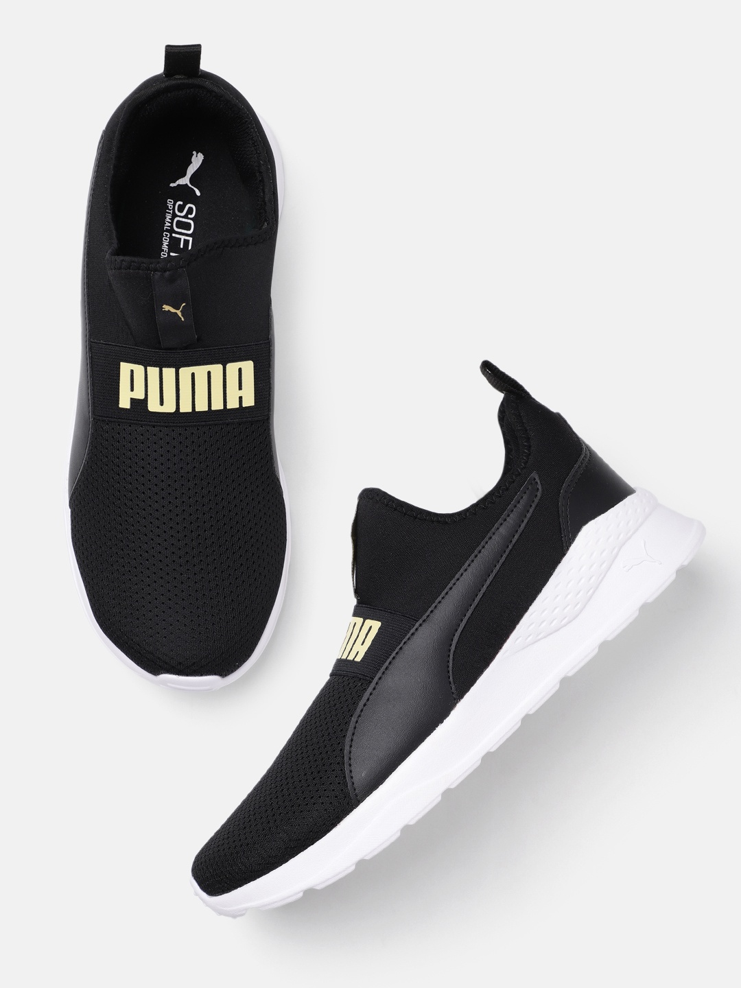 

Puma Unisex Solid Zelt Regular Slip-On Sneakers With Brand Logo Print Detail, Black