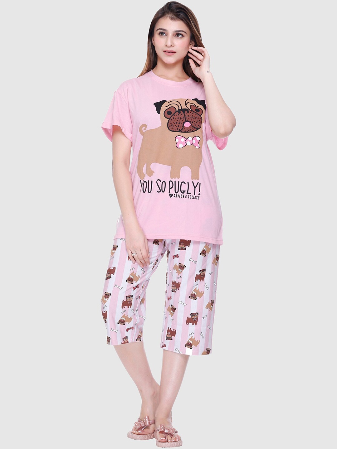 

Y&I Graphic Printed Night suit YIWTS-714, Pink
