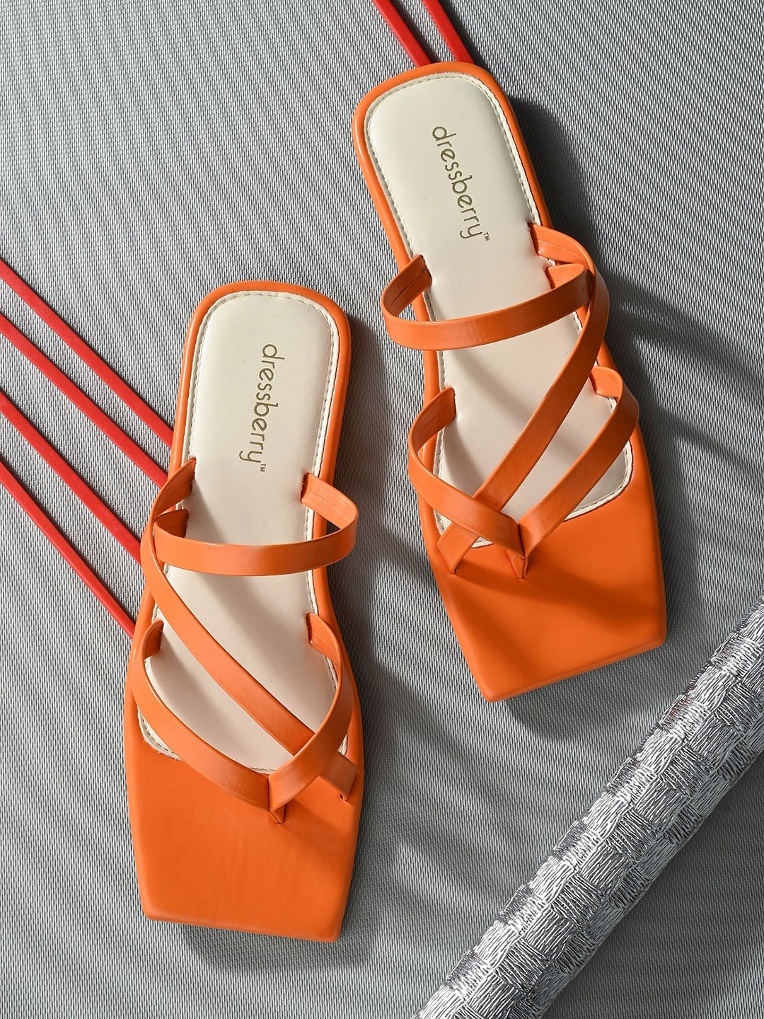 

DressBerry Orange Square Toe Open Toe Flats