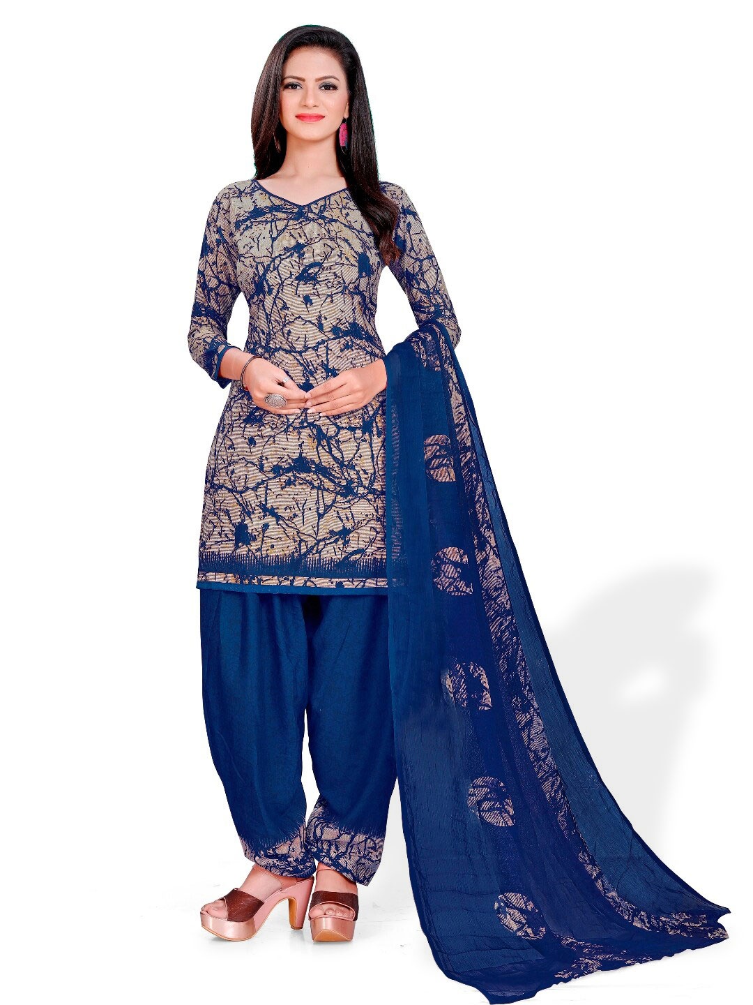 

INDIAN HERITAGE Abstract Printed Unstitched Dress Material, Blue