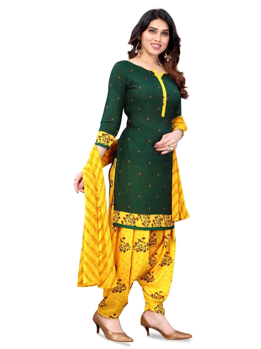 

INDIAN HERITAGE Printed Unstitched Dress Material, Green