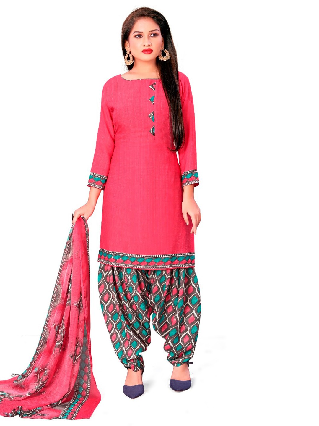 

INDIAN HERITAGE Abstract Printed Unstitched Dress Material, Pink