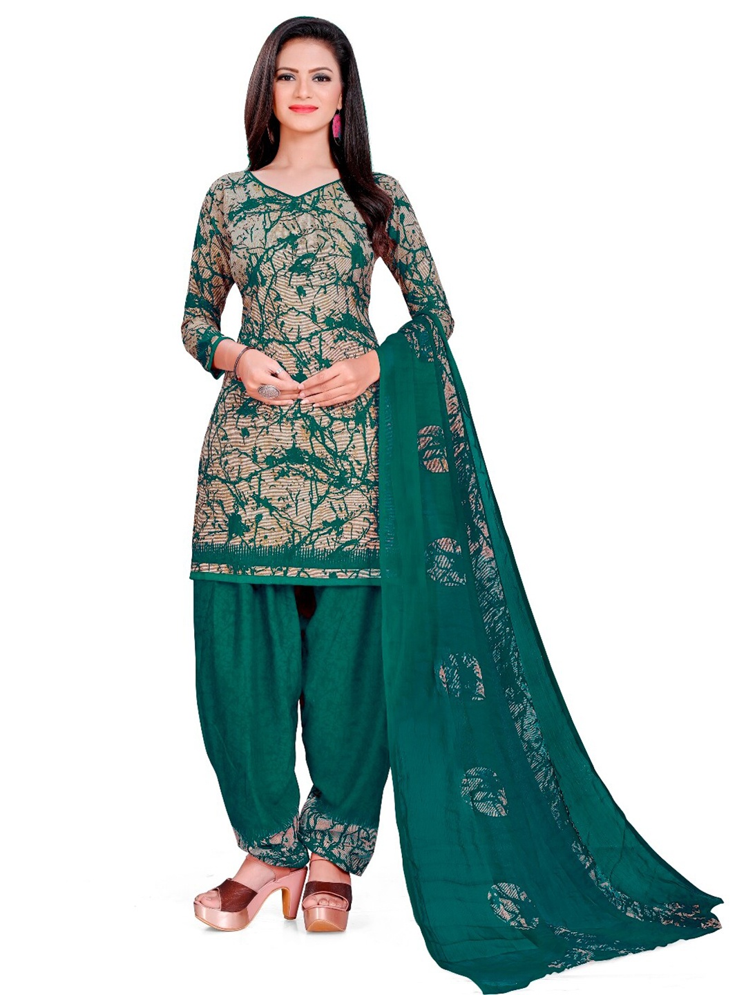 

INDIAN HERITAGE Abstract Printed Unstitched Dress Material, Beige