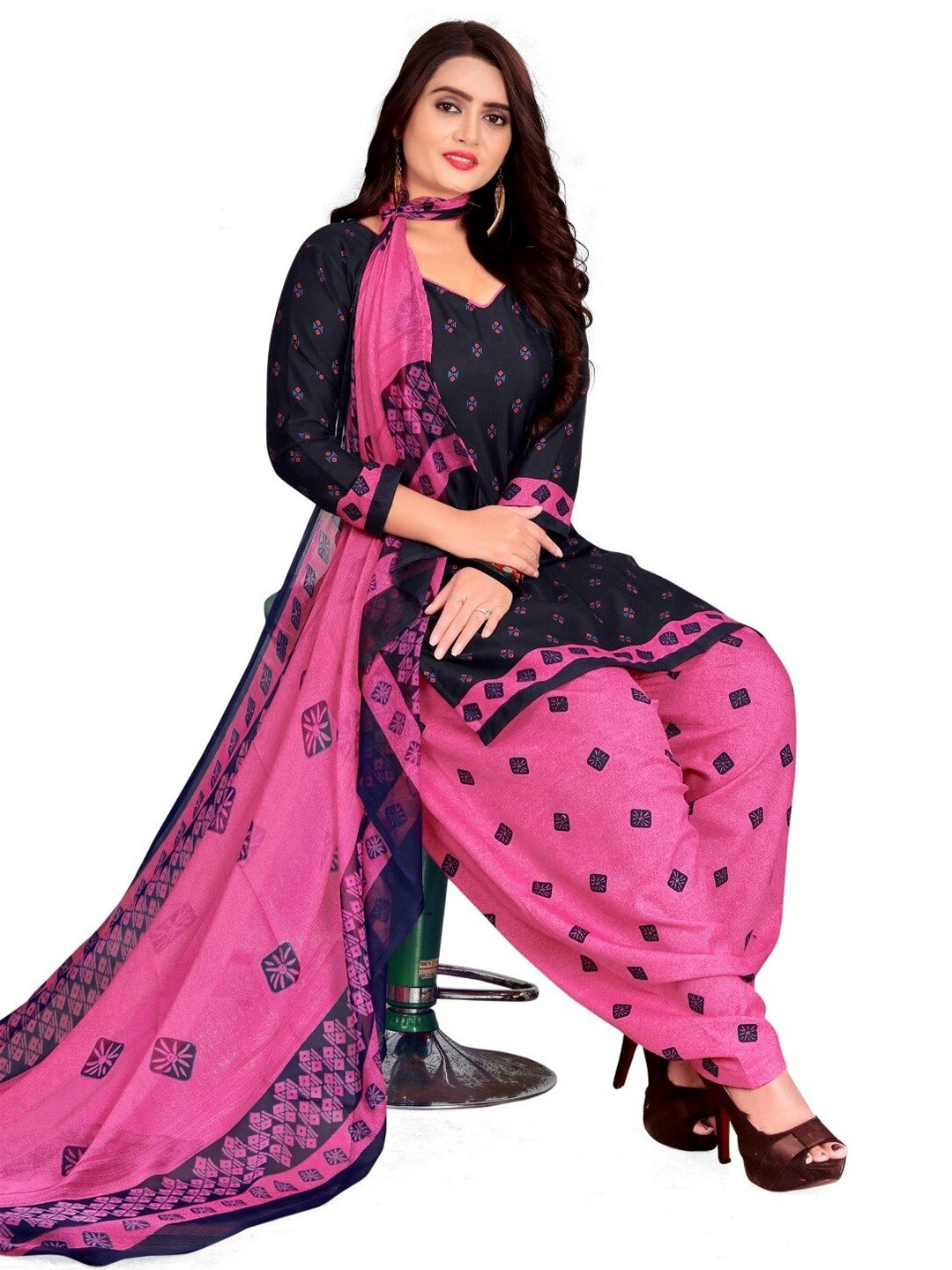 

INDIAN HERITAGE Geometric Printed Unstitched Dress Material, Blue