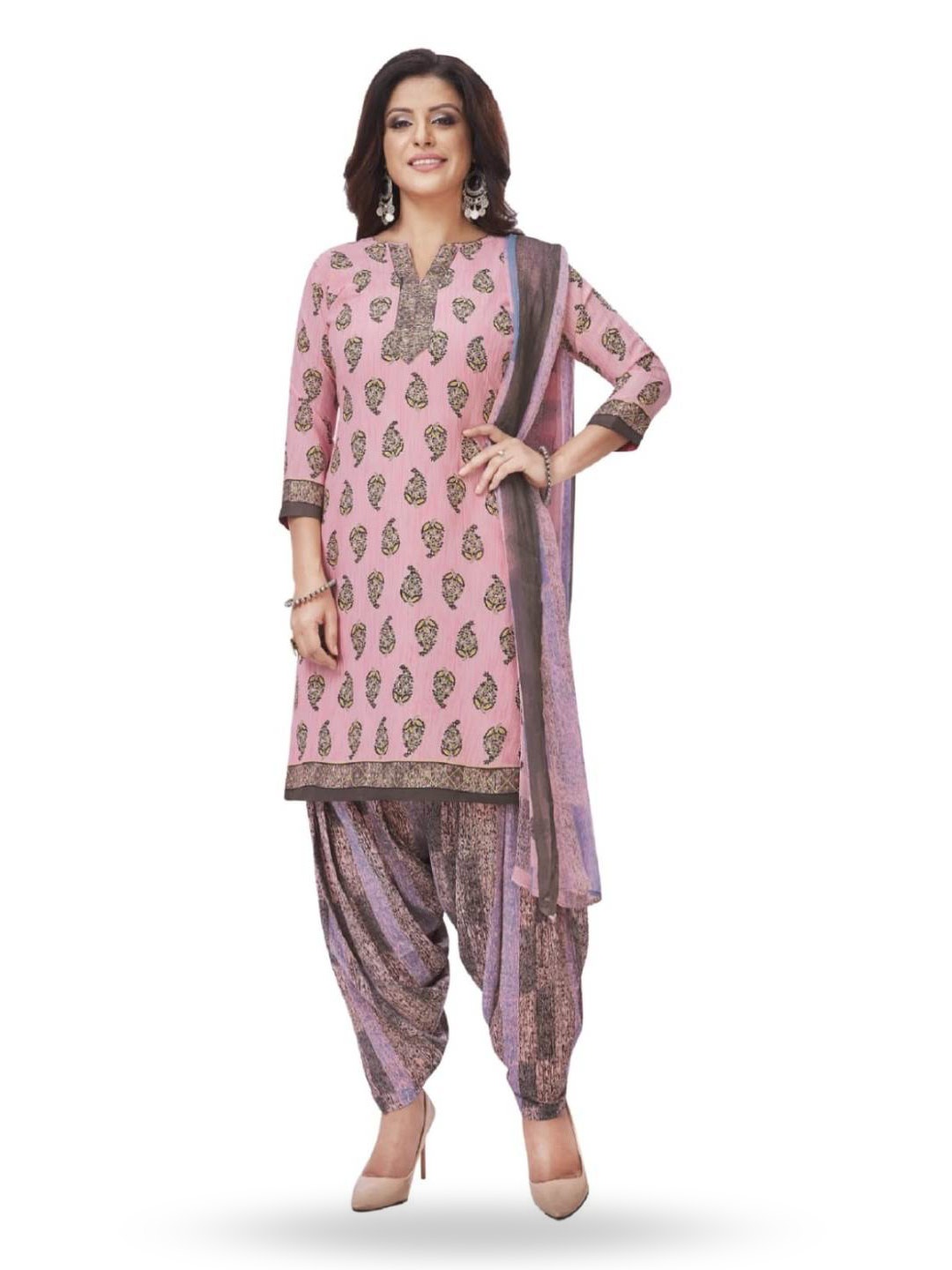 

INDIAN HERITAGE Ethnic Motifs Printed Unstitched Dress Material, Pink