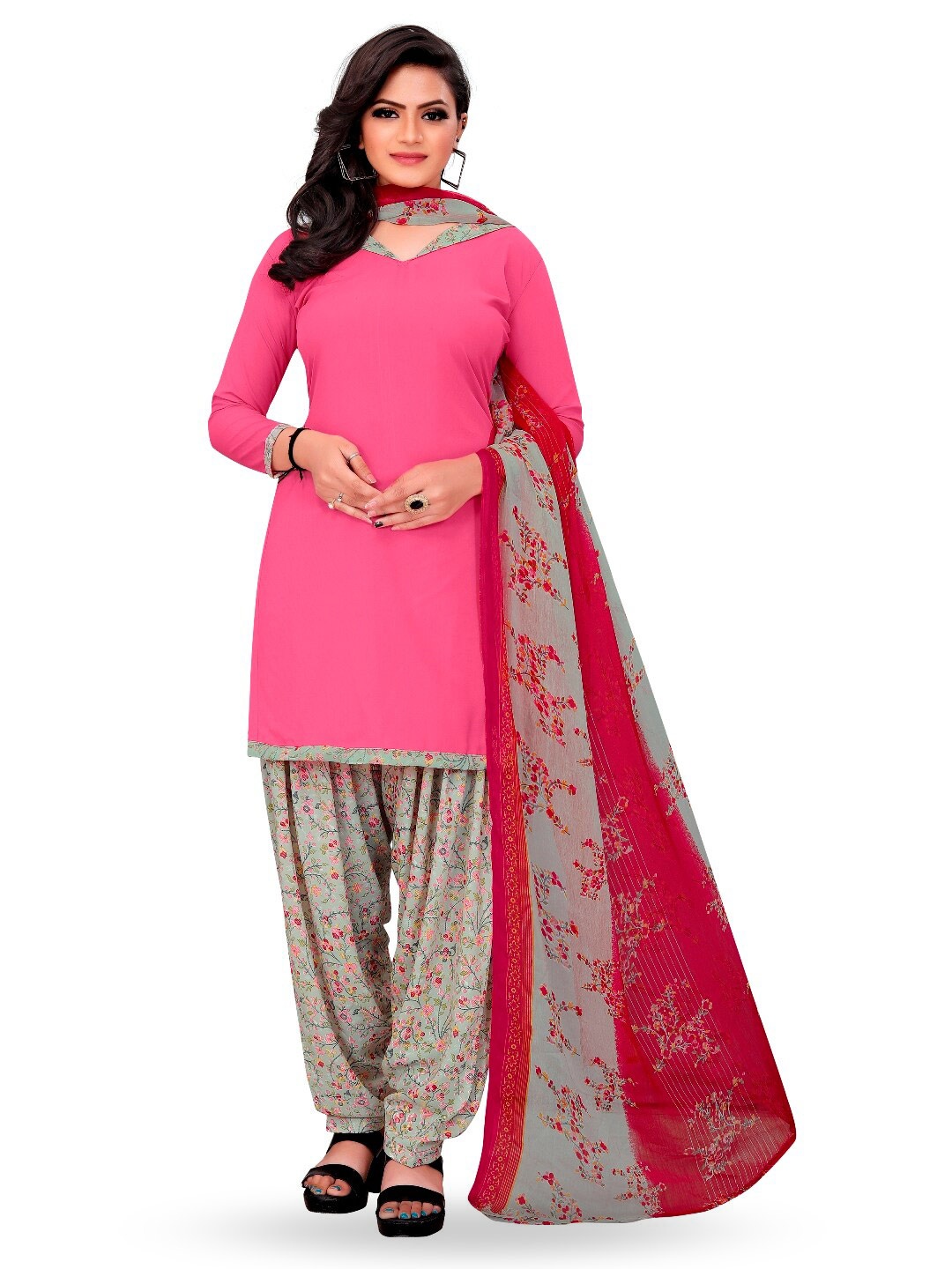 

INDIAN HERITAGE Printed Unstitched Crepe Dress Material, Pink