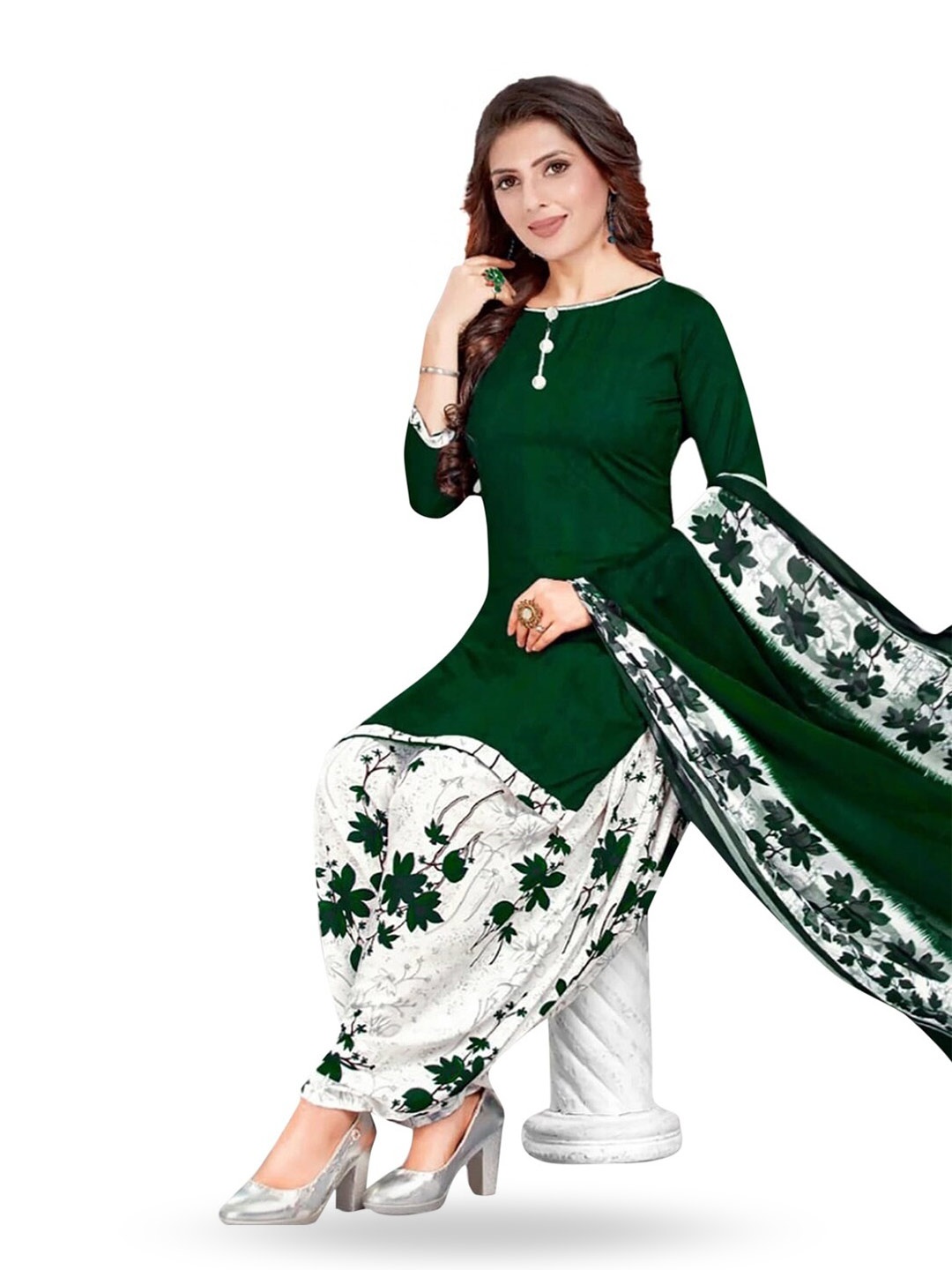 

INDIAN HERITAGE Floral Printed Unstitched Dress Material, Green