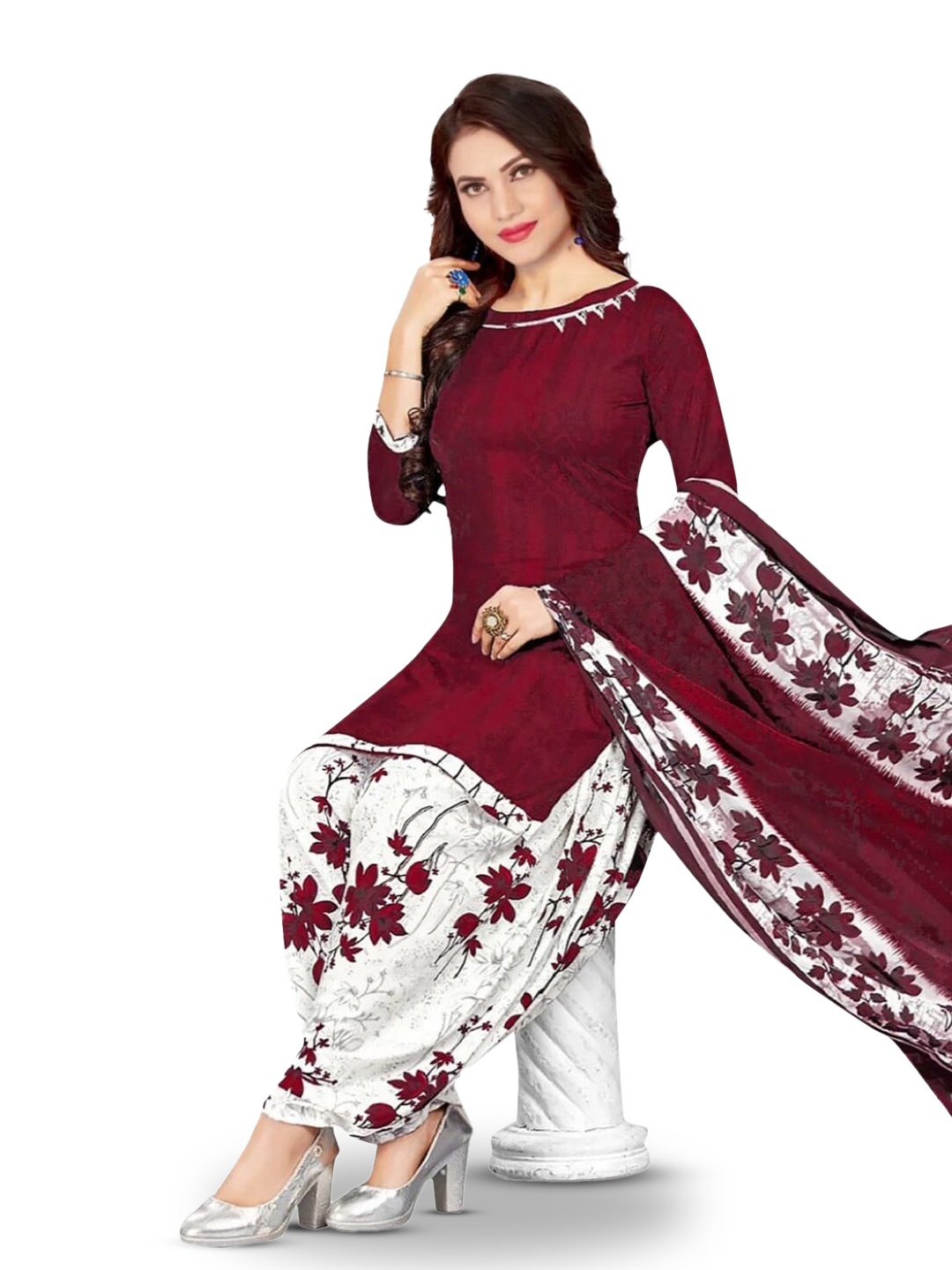 

INDIAN HERITAGE Printed Unstitched Dress Material, Maroon