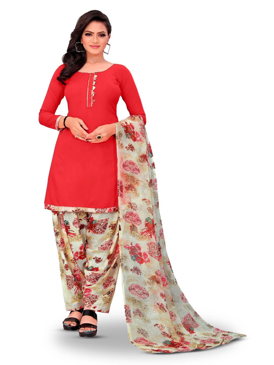 

INDIAN HERITAGE Floral Printed Unstitched Dress Material, Red