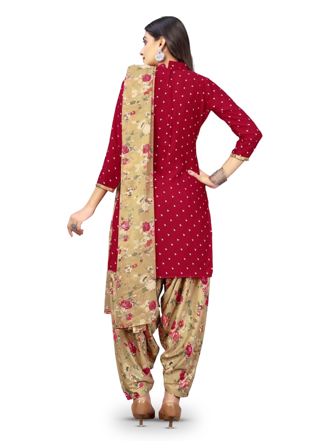 

INDIAN HERITAGE Printed Unstitched Dress Material, Red