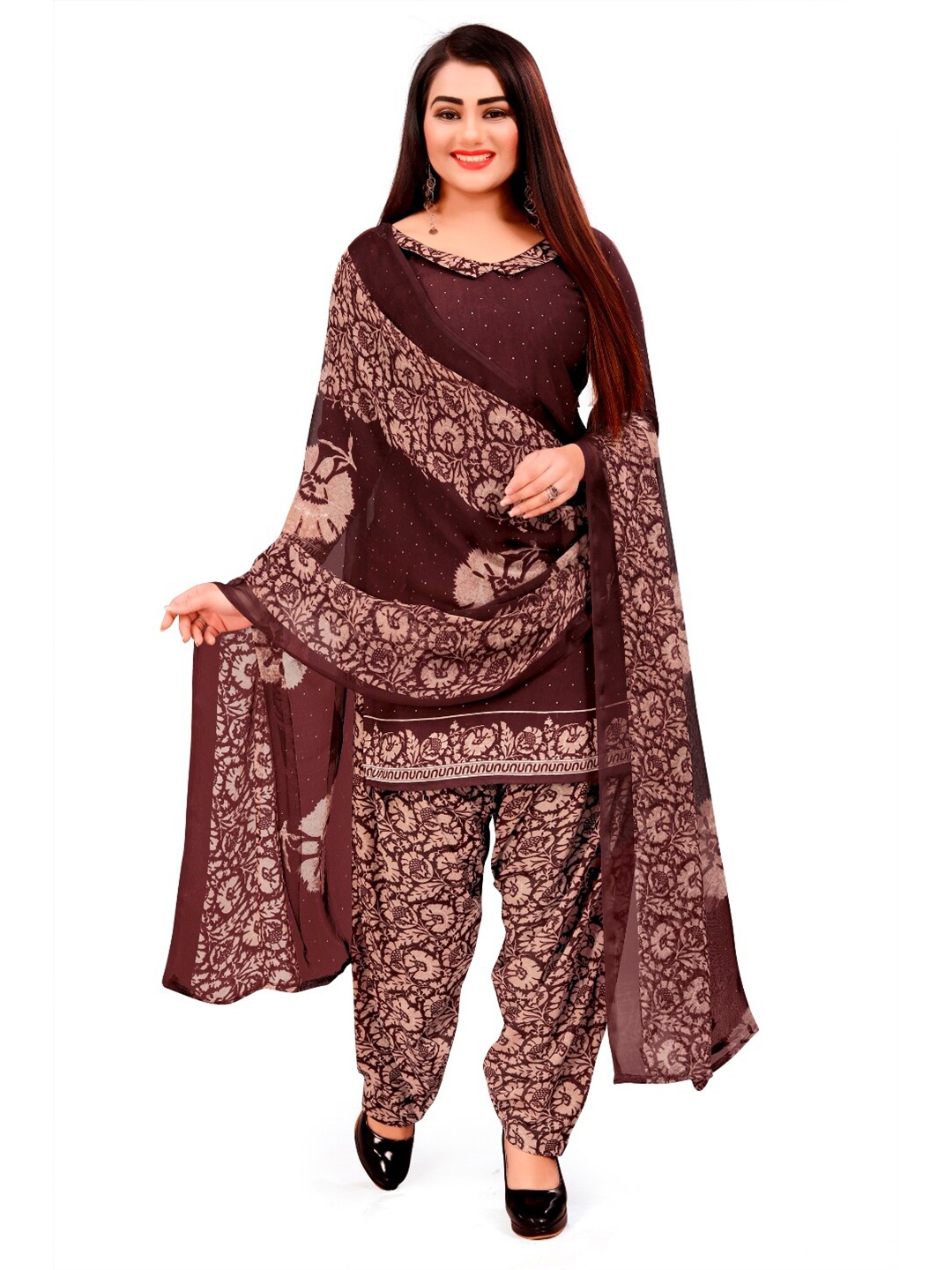 

INDIAN HERITAGE Floral Printed Unstitched Dress Material, Maroon