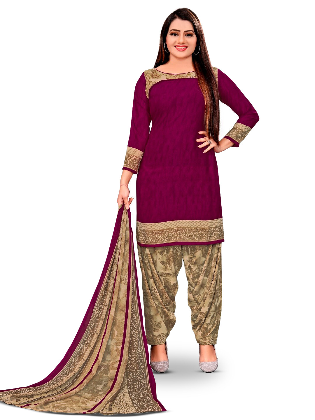 

INDIAN HERITAGE Printed Unstitched Dress Material, Purple
