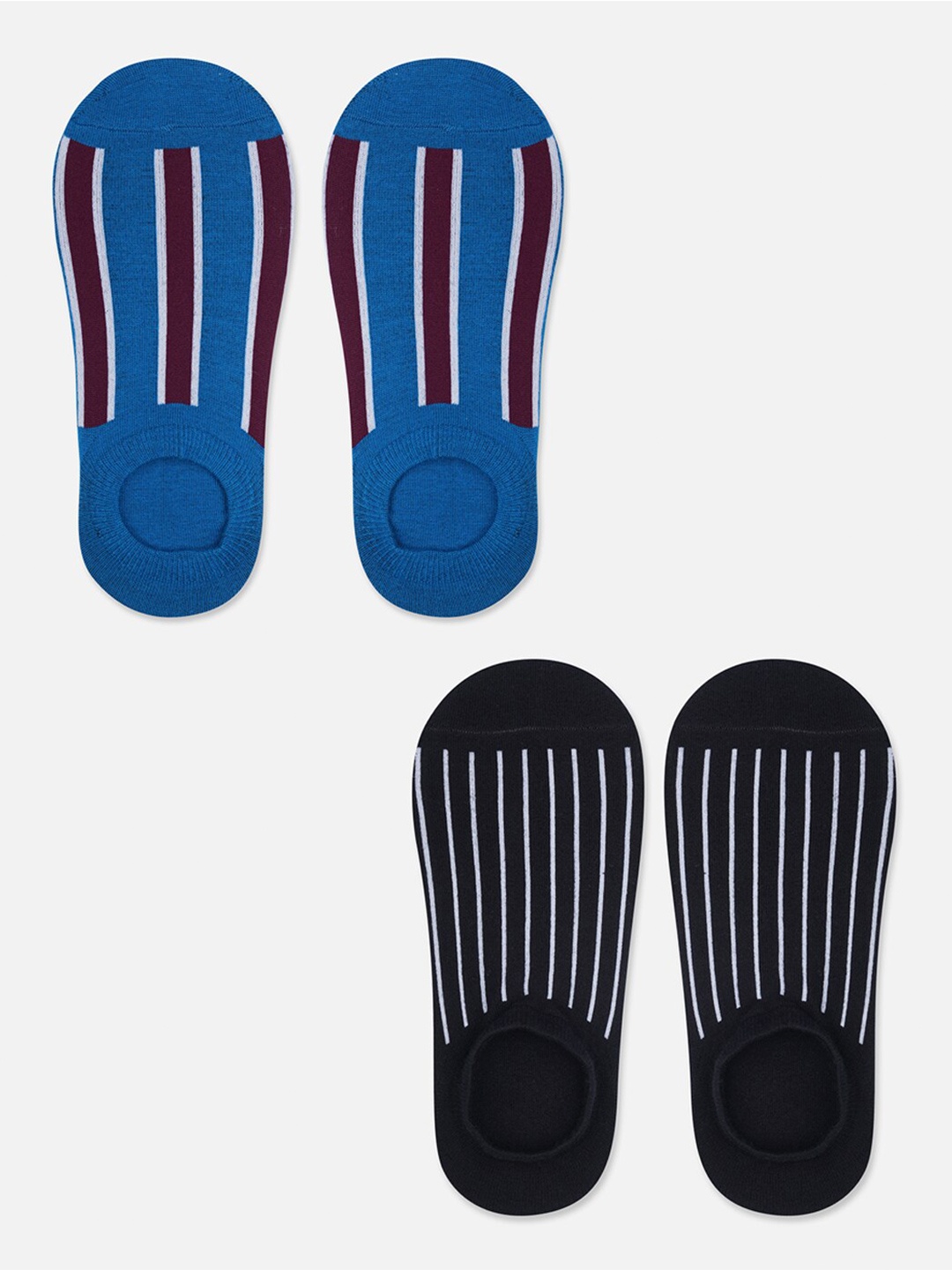 

TOFFCRAFT Men Pack Of 2 Striped Shoe Liner Cotton Socks, Blue