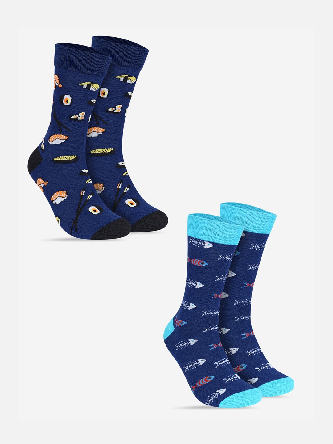 

TOFFCRAFT Men Pack Of 2 Patterned Cotton Calf Length Socks, Navy blue