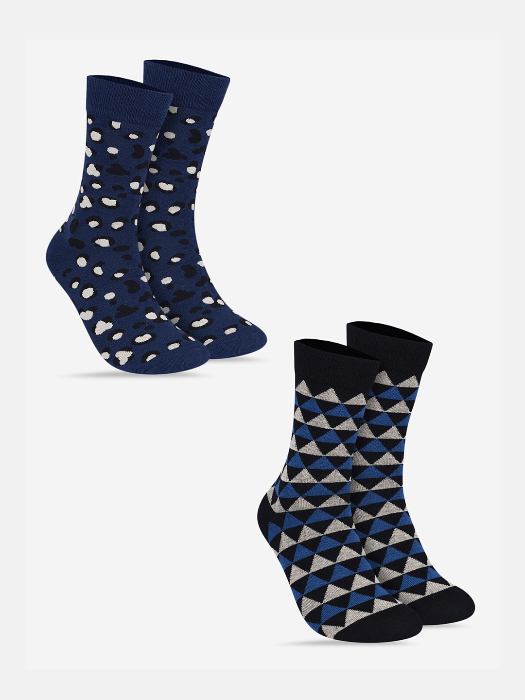 

TOFFCRAFT Men Pack Of 2 Patterned Calf Length Cotton Socks, Blue