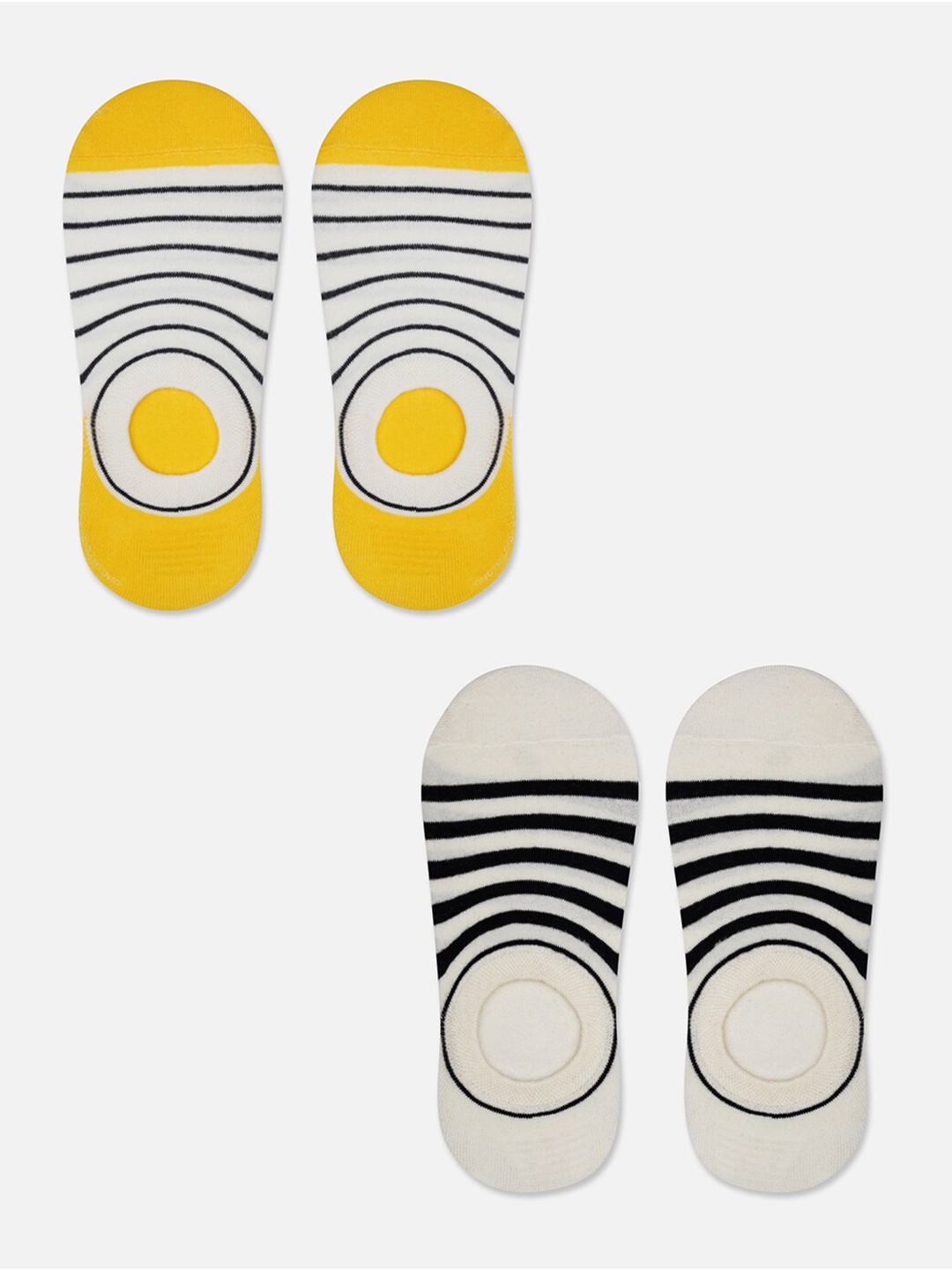 

TOFFCRAFT Men Pack Of 2 Striped Cotton Shoe Liner Socks, White