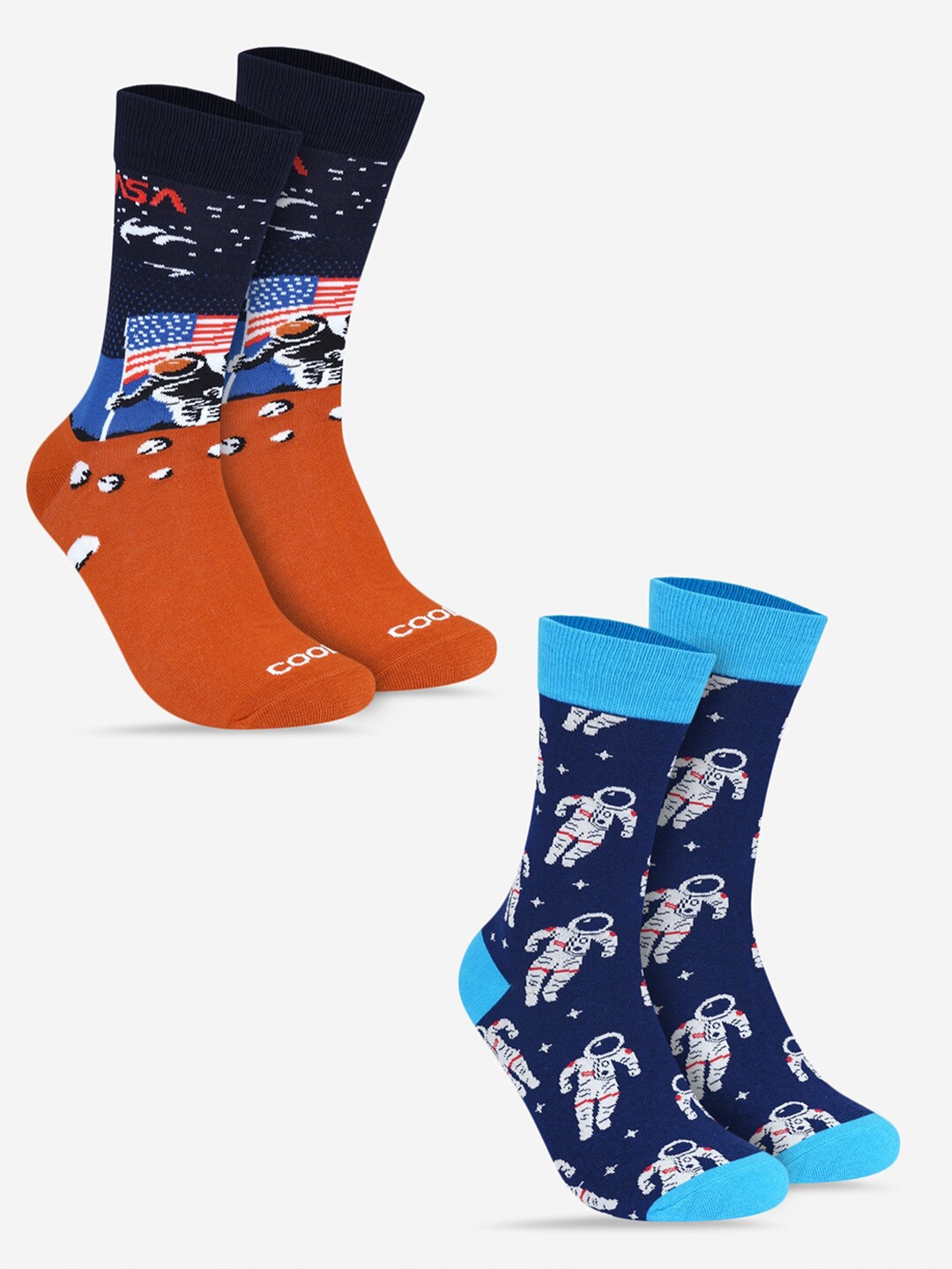 

TOFFCRAFT Men Pack Of 2 Patterned Cotton Calf Length Socks, Rust