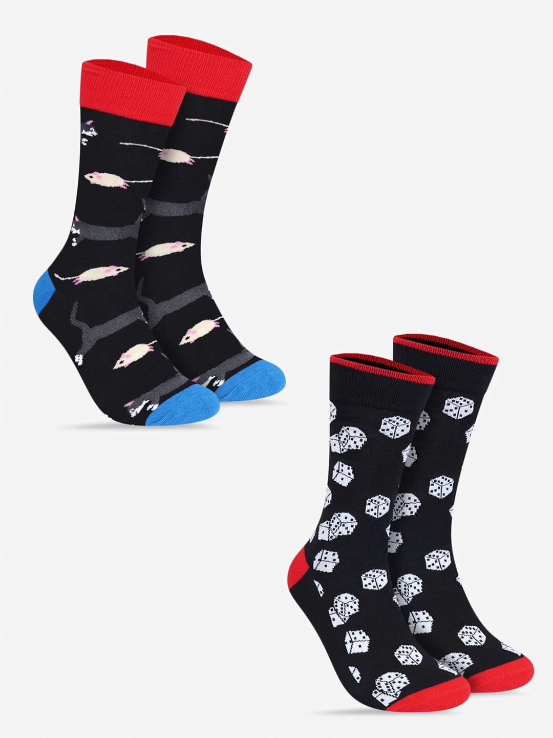 

TOFFCRAFT Men Pack Of 2 Patterned Calf Length Cotton Socks, Black