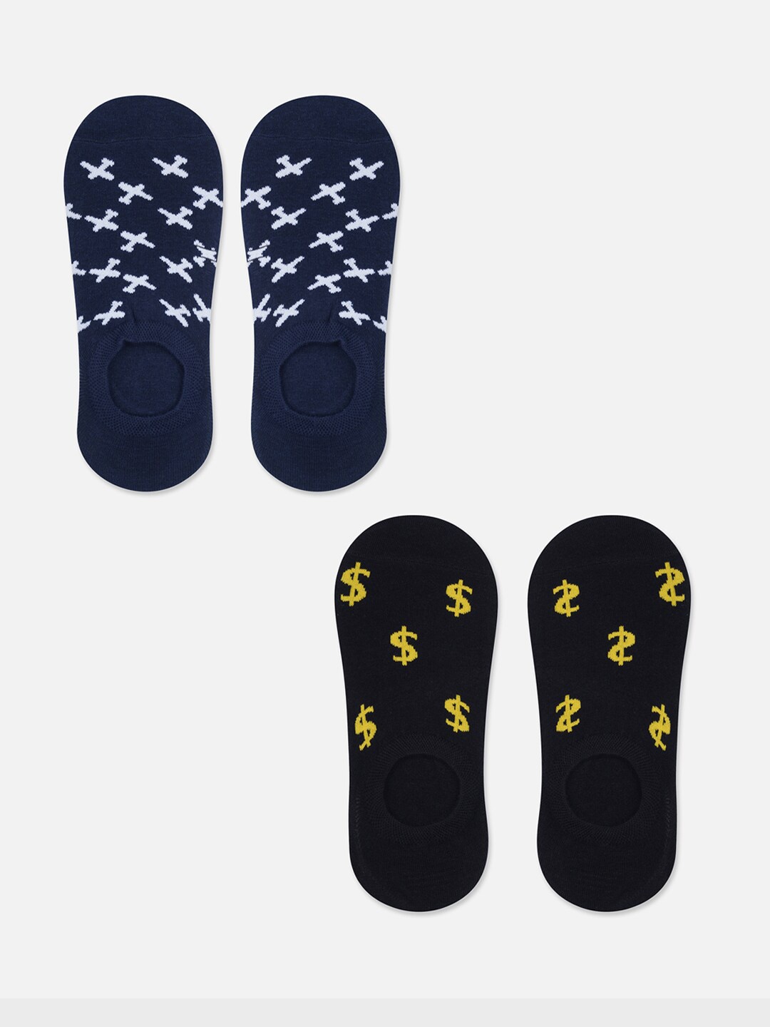 

TOFFCRAFT Men Pack Of 2 Patterned Shoe Liner Cotton Socks, Navy blue