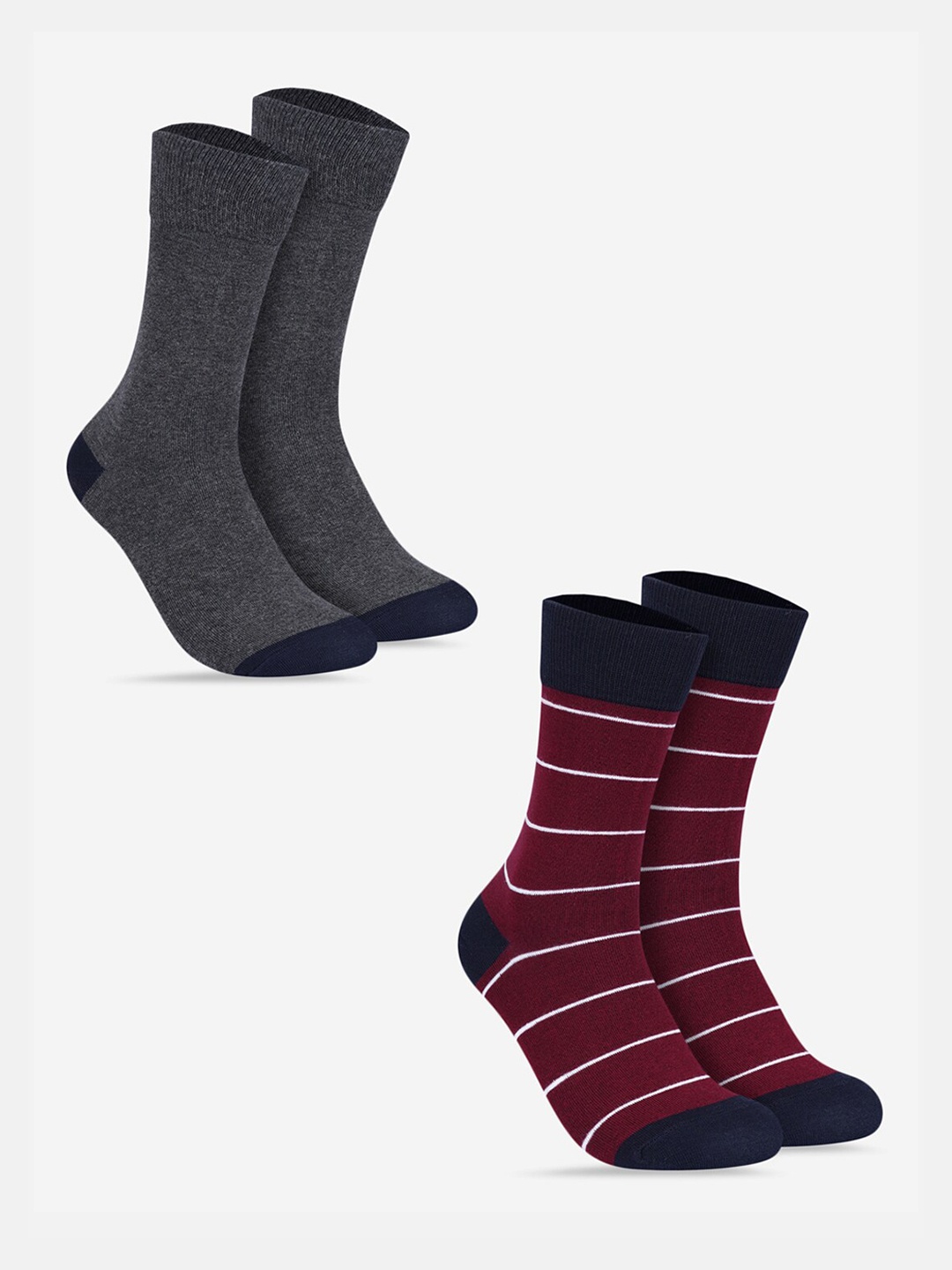 

TOFFCRAFT Men Pack Of 2 Patterned Calf Length Socks, Grey