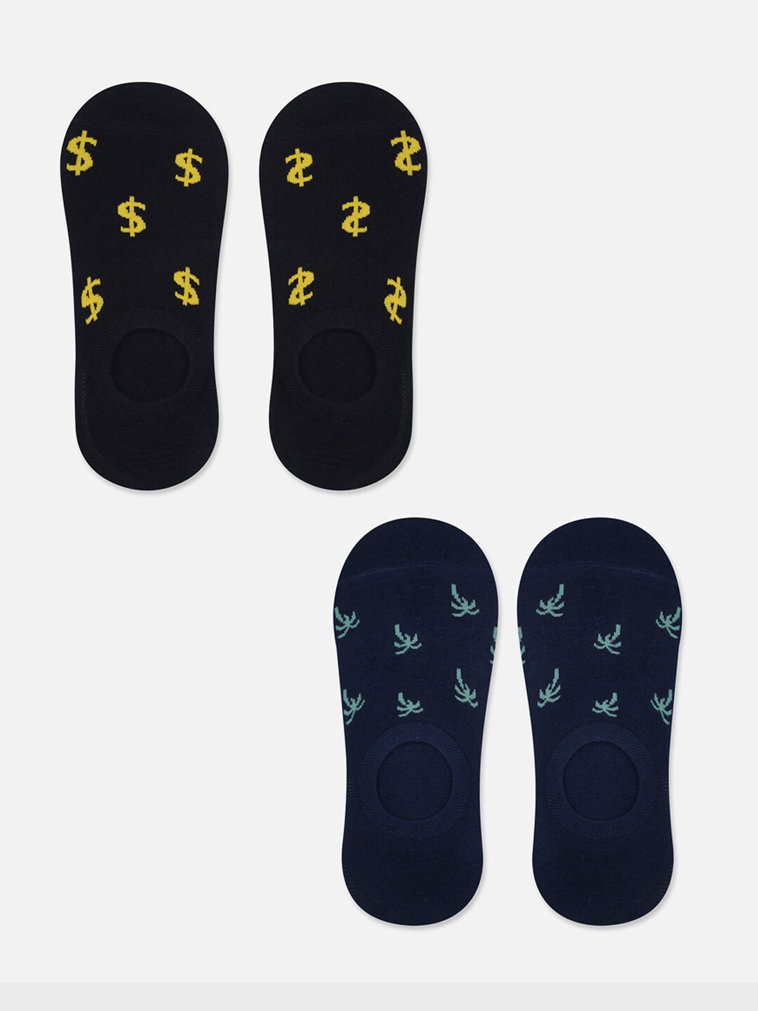 

TOFFCRAFT Men Pack Of 2 Patterned Cotton Shoe Liner Socks, Navy blue