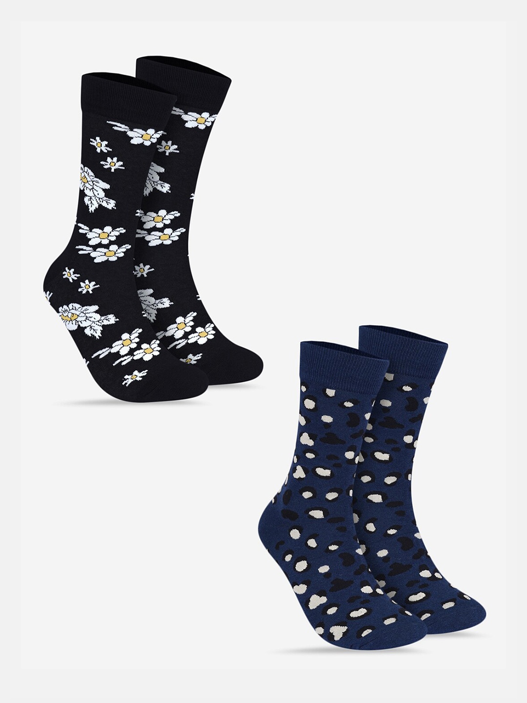 

TOFFCRAFT Men Pack Of 2 Patterned Calf Length Socks, Black