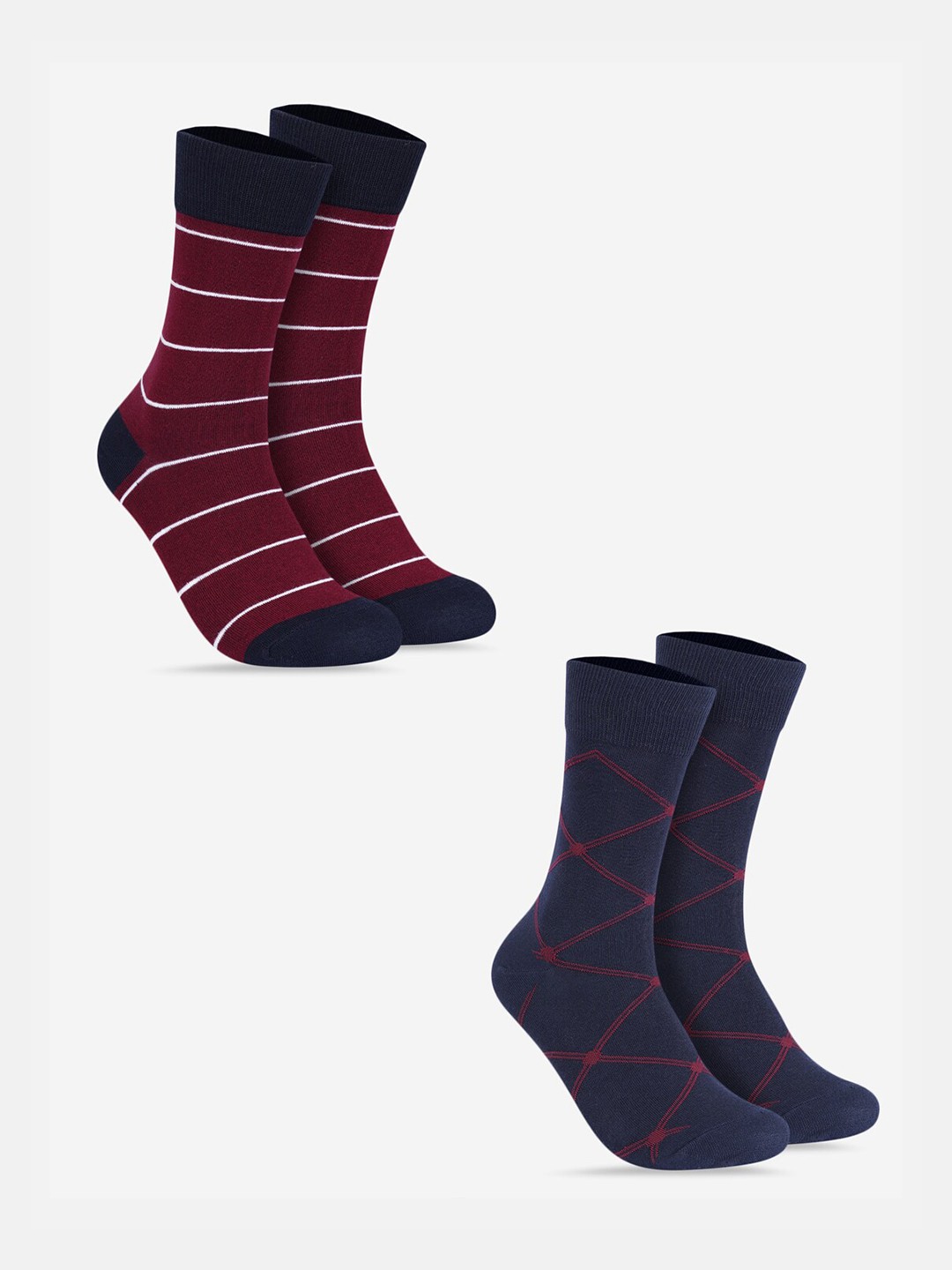 

TOFFCRAFT Men Pack Of 2 Patterned Calf Length Socks, Blue
