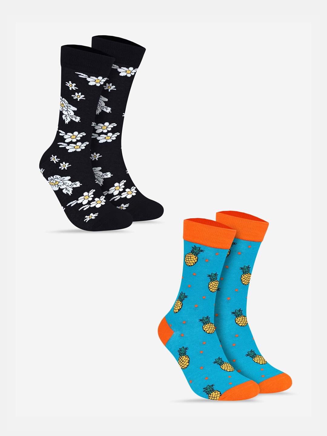 TOFFCRAFT Men Pack Of 2 Patterned Calf Length Socks, Black