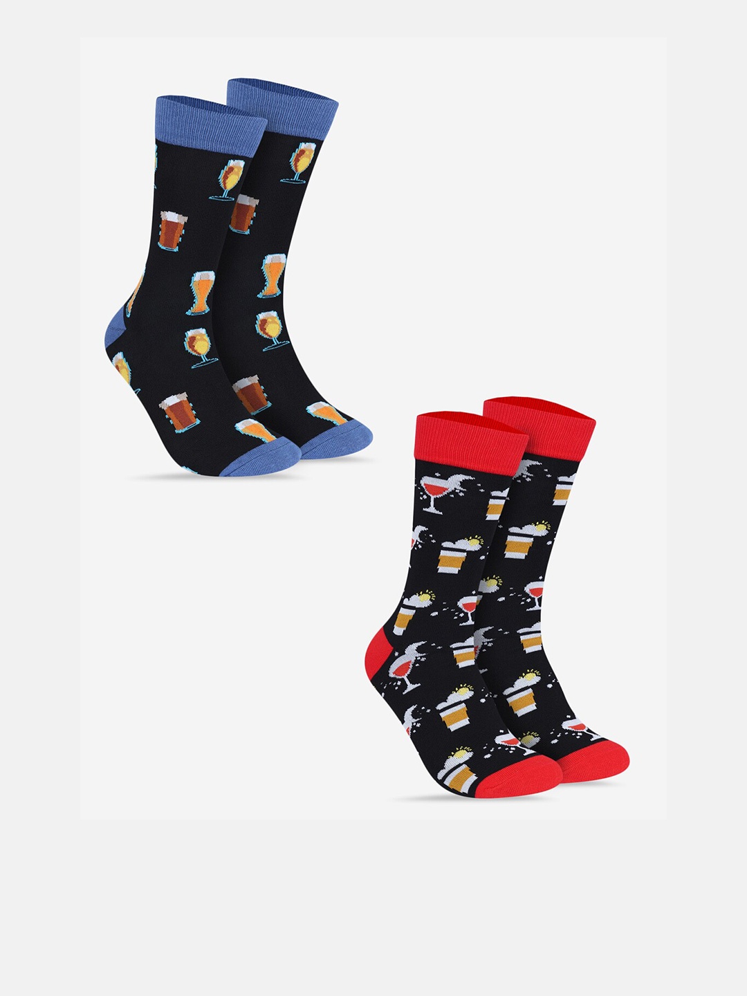 

TOFFCRAFT Men Pack Of 2 Patterned Calf Length Socks, Black
