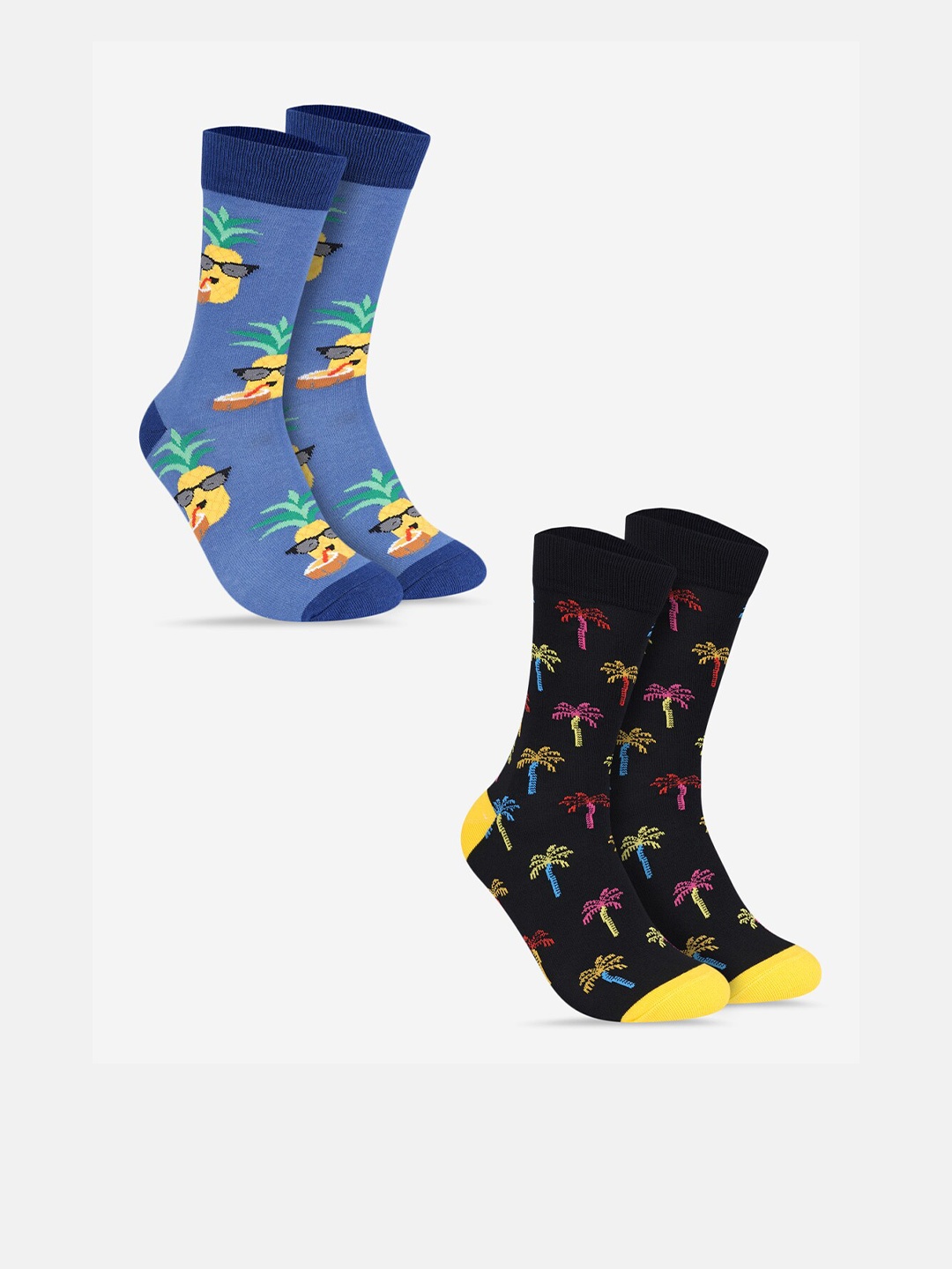 

TOFFCRAFT Men Pack Of 2 Patterned Calf Length Socks, Blue