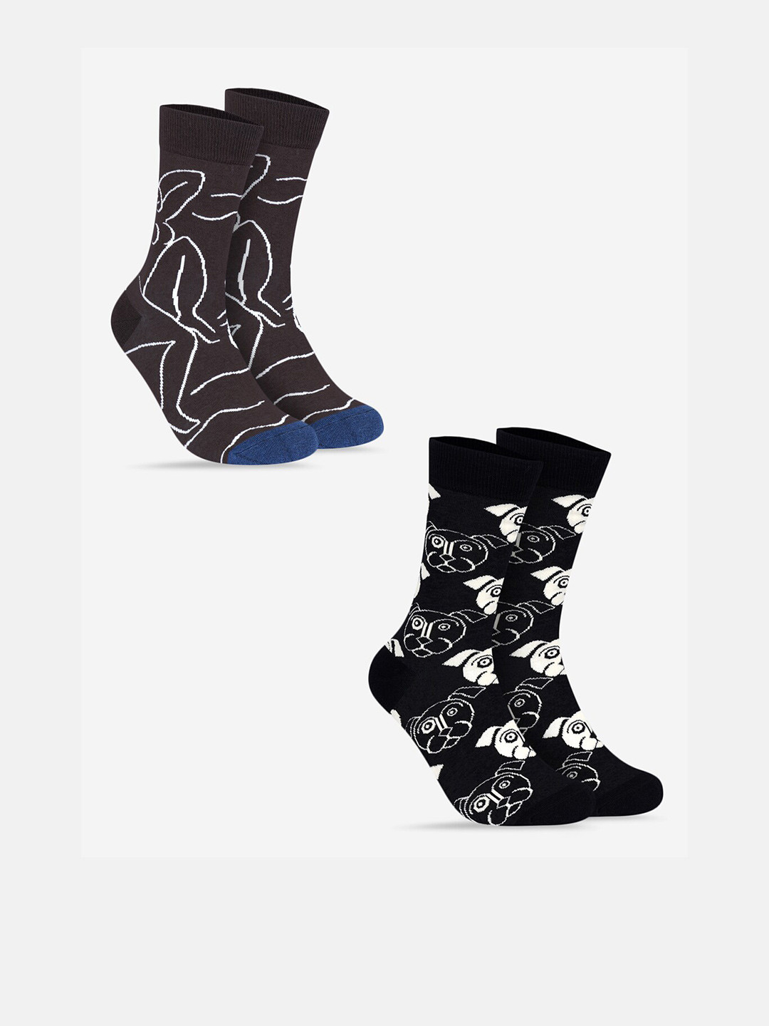 

TOFFCRAFT Men Pack Of 2 Patterned Calf Length Socks, Black