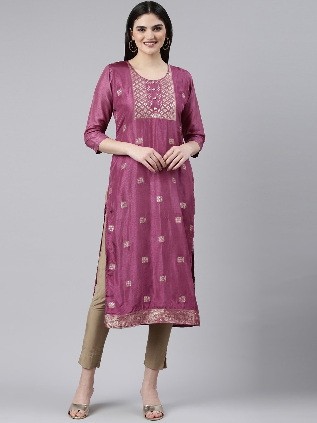 

GOLDSTROMS Woven Design Zari Kurta, Magenta