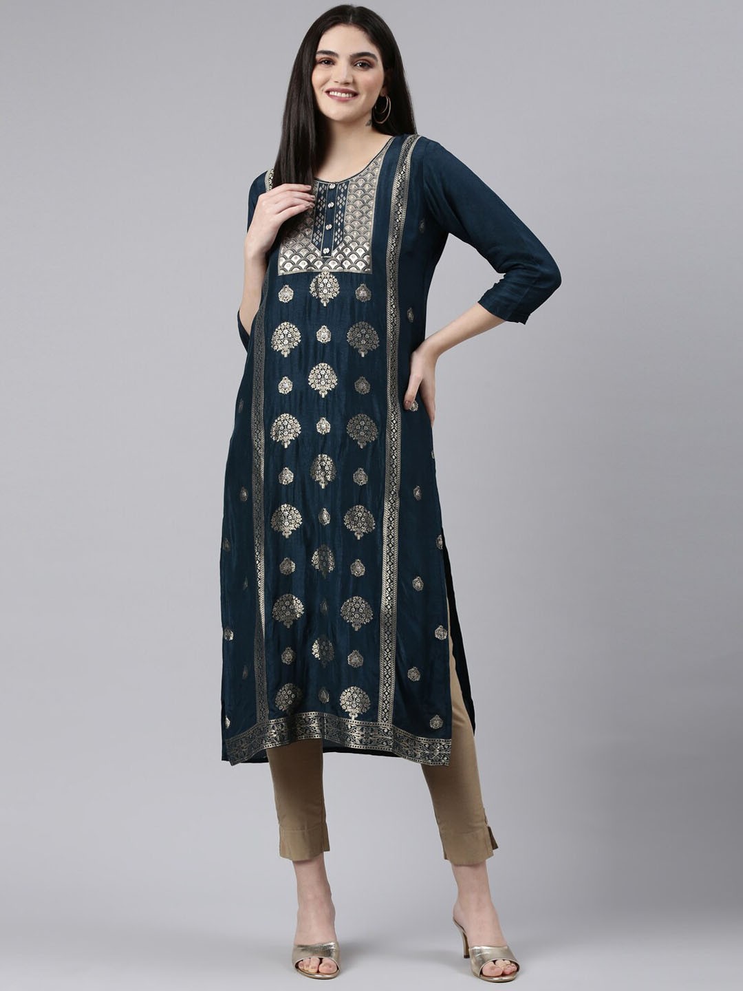 

GOLDSTROMS Woven Design Zari Kurta, Green
